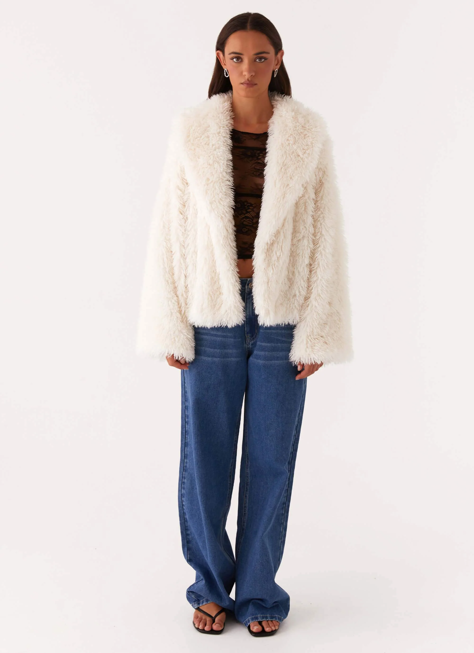 Denver Oversized Fur Jacket - Ivory - Image 2