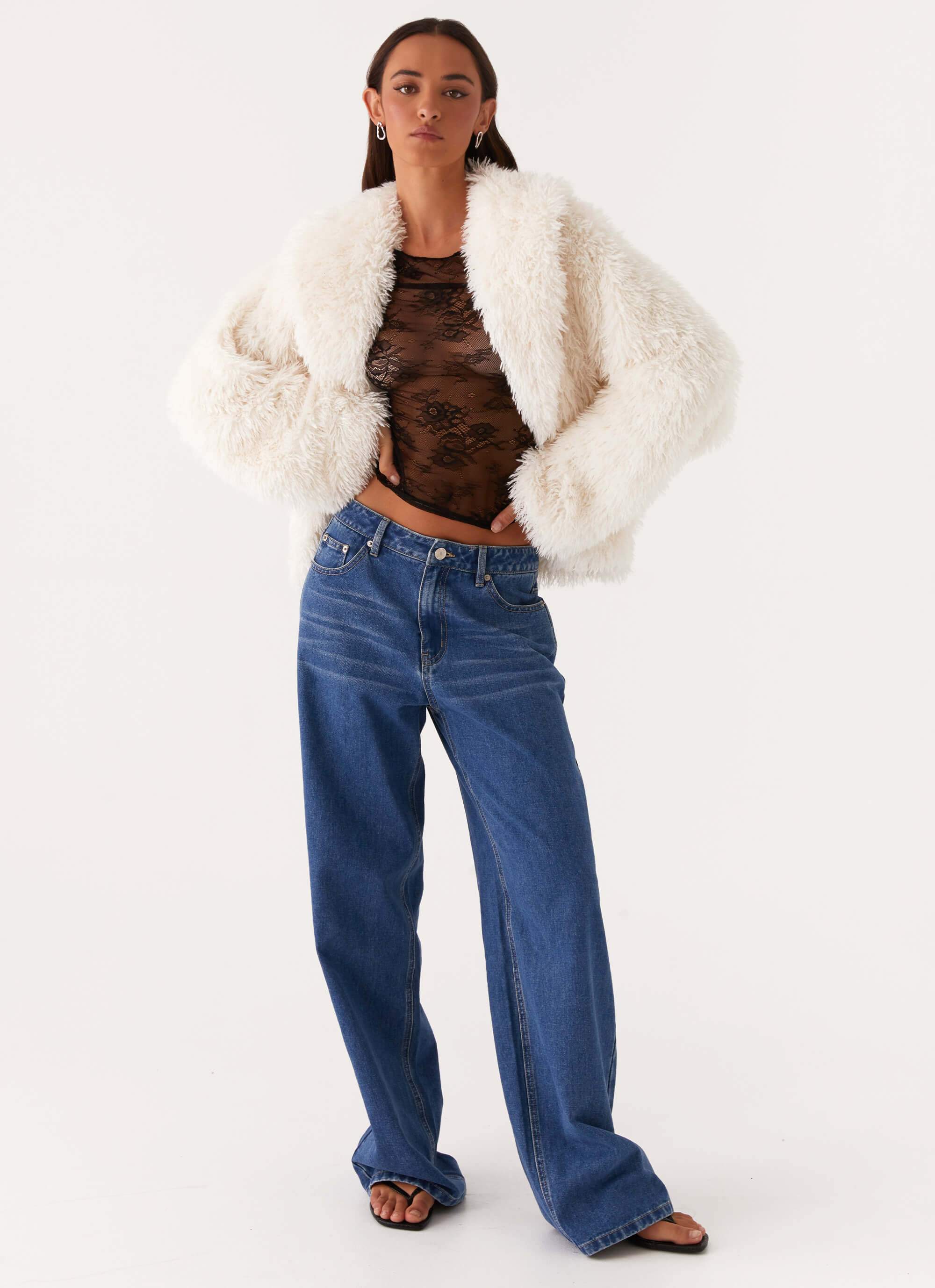 Denver Oversized Fur Jacket - Ivory - Image 5