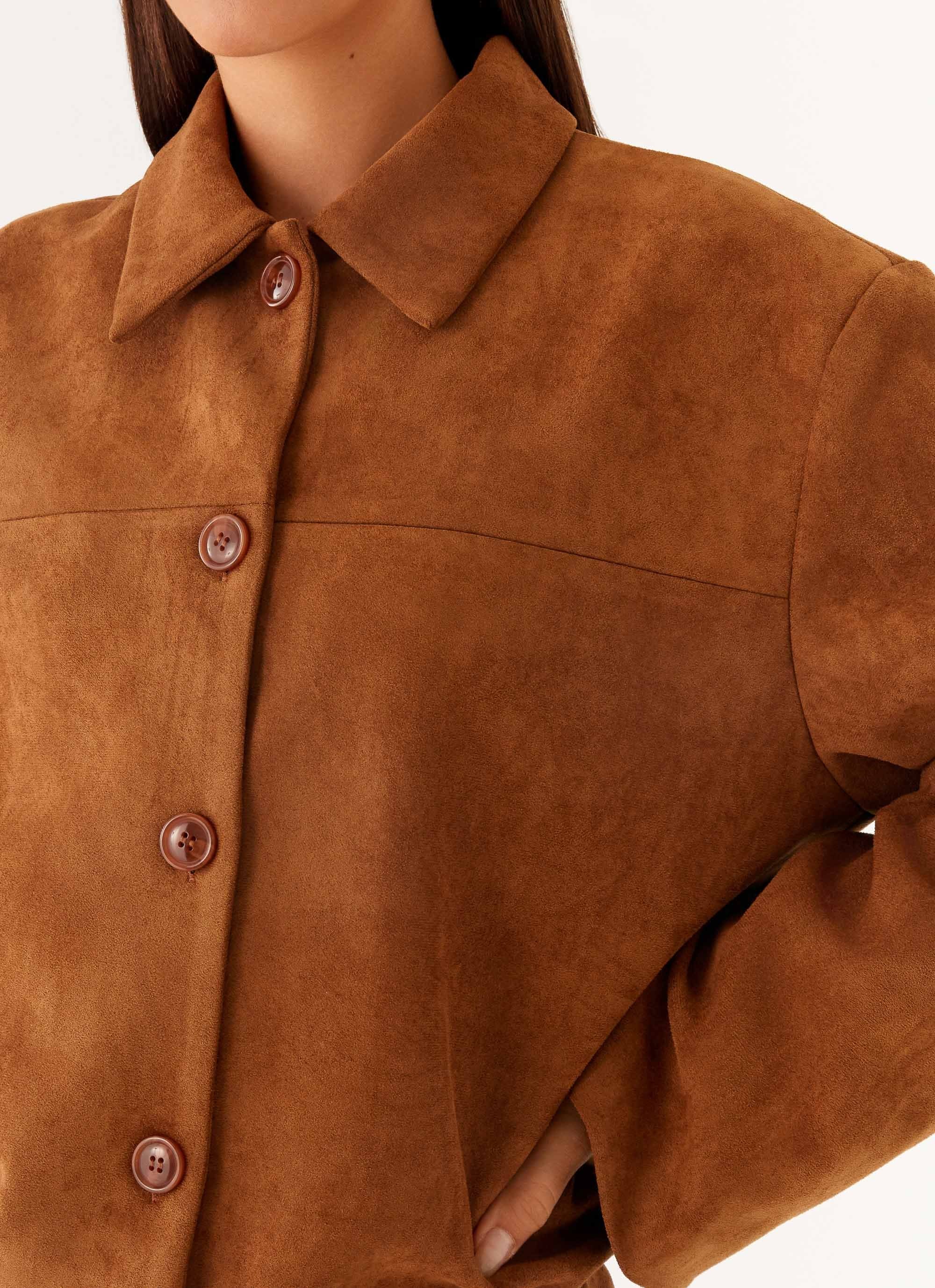 Devika Faux Suede Boxy Jacket - Brown - Image 6