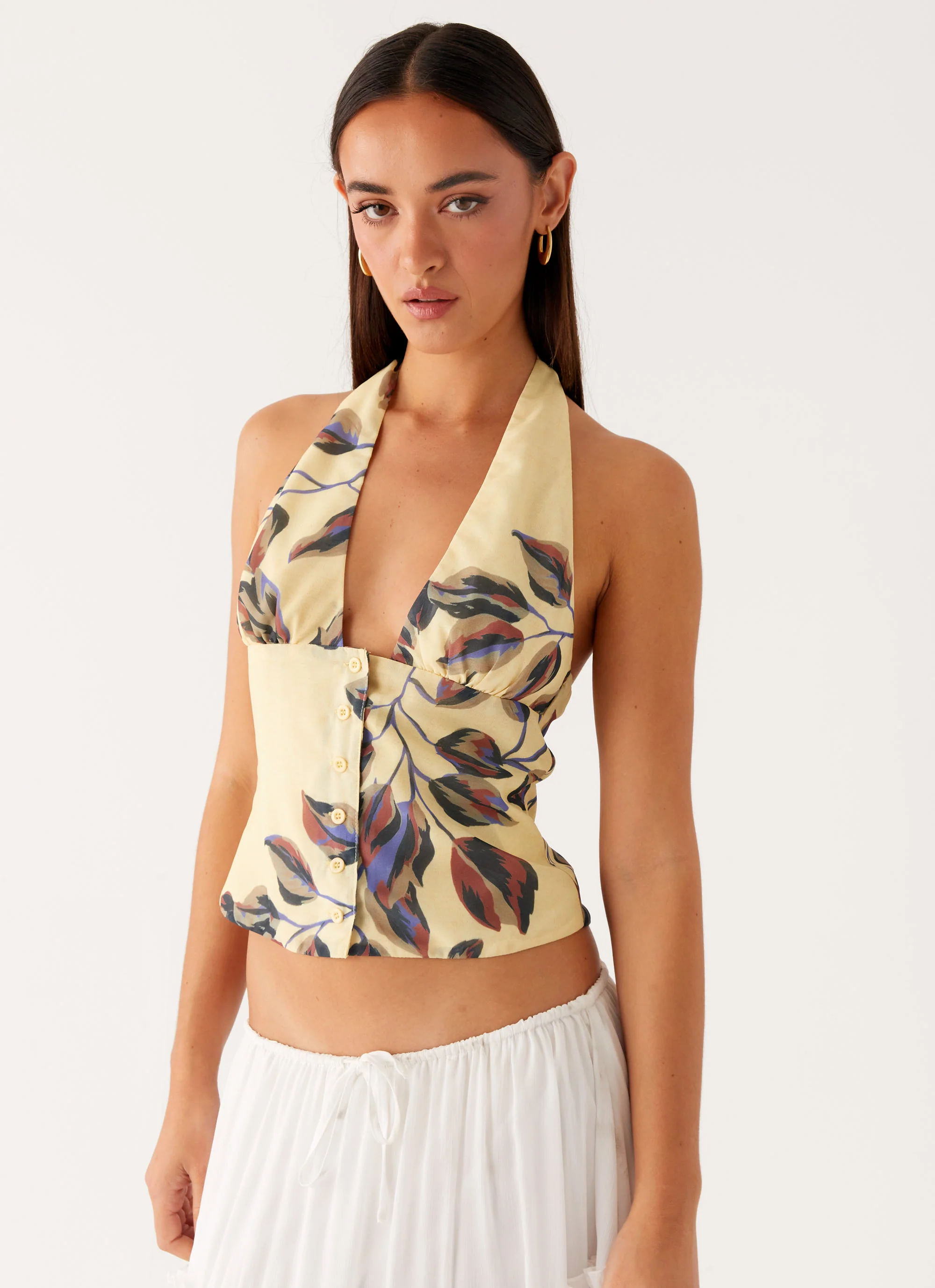 Devoted Halterneck Top - Buttercream Floral - Image 2