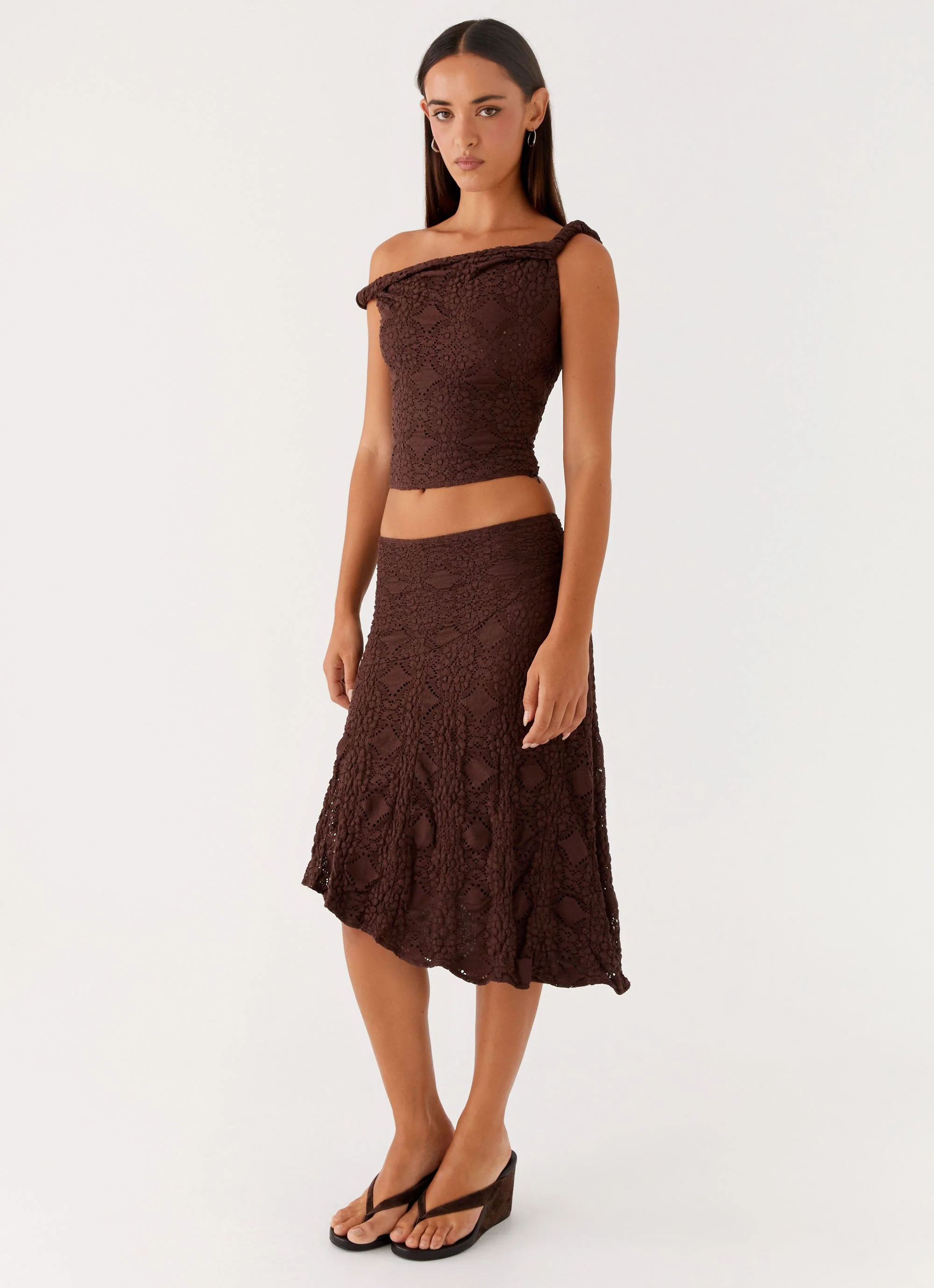 Diamond Sky Midi Skirt - Chocolate - Image 3