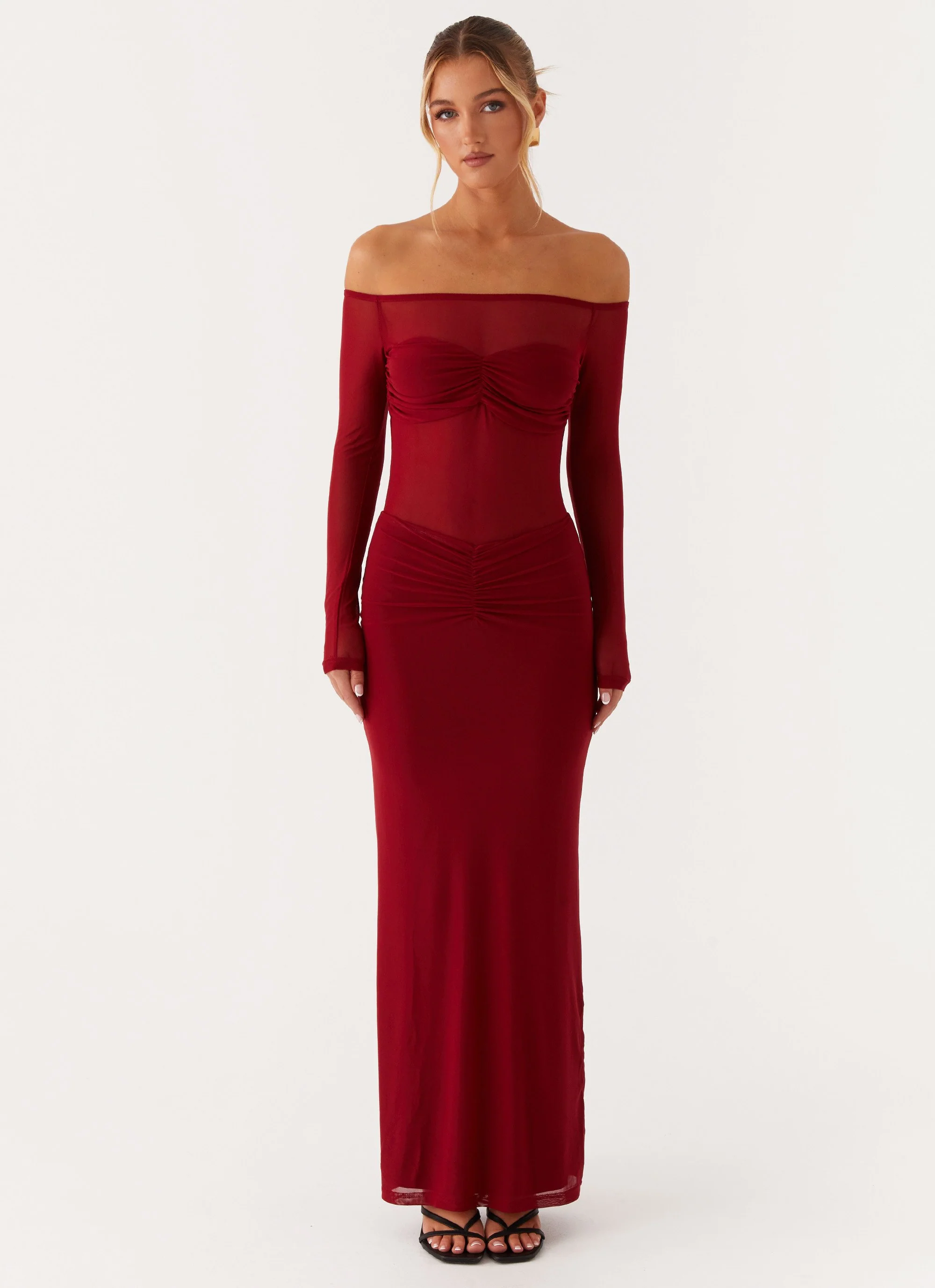 Divine Beauty Mesh Maxi Dress - Maroon - Image 2