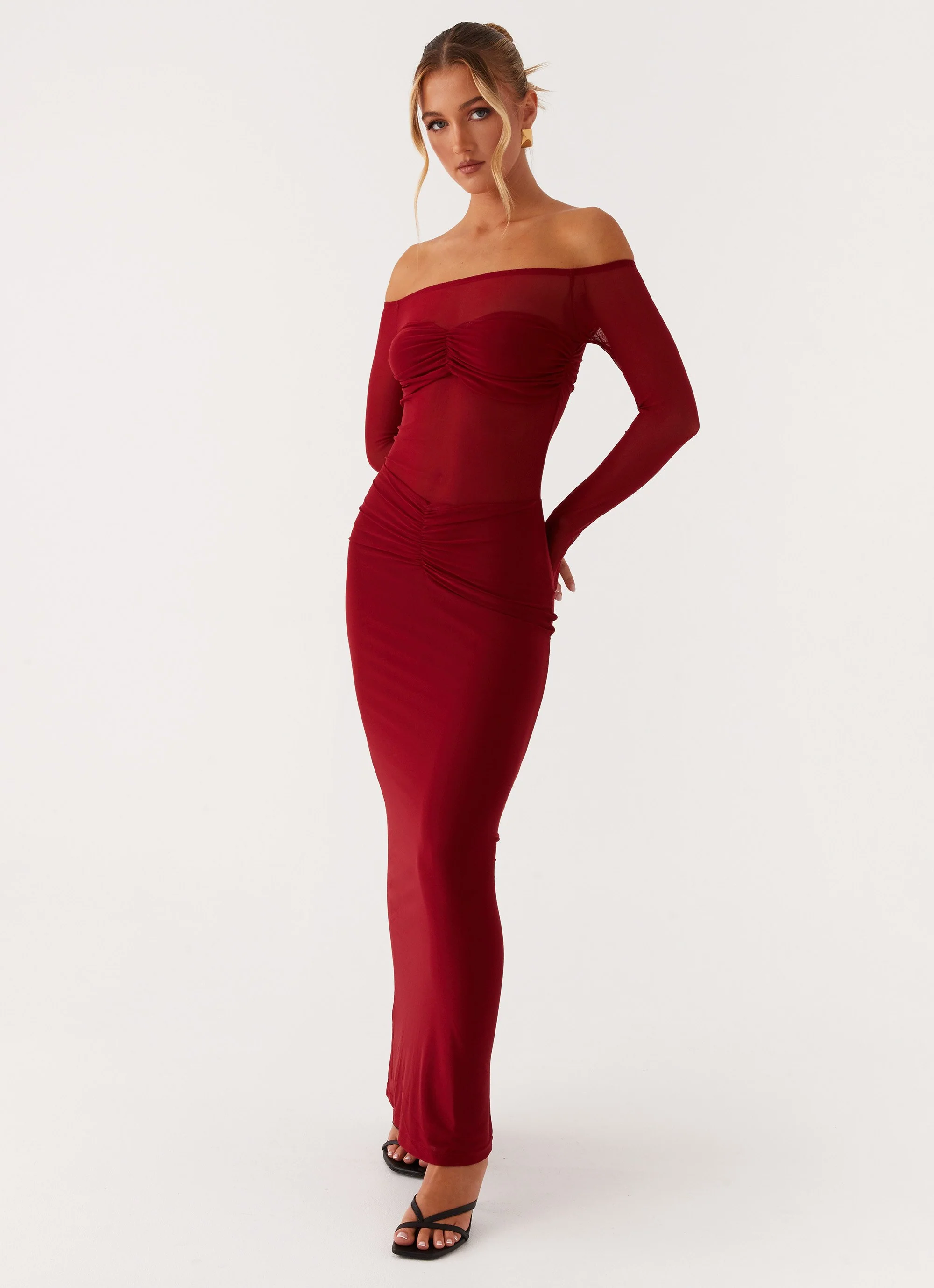 Divine Beauty Mesh Maxi Dress - Maroon - Image 5