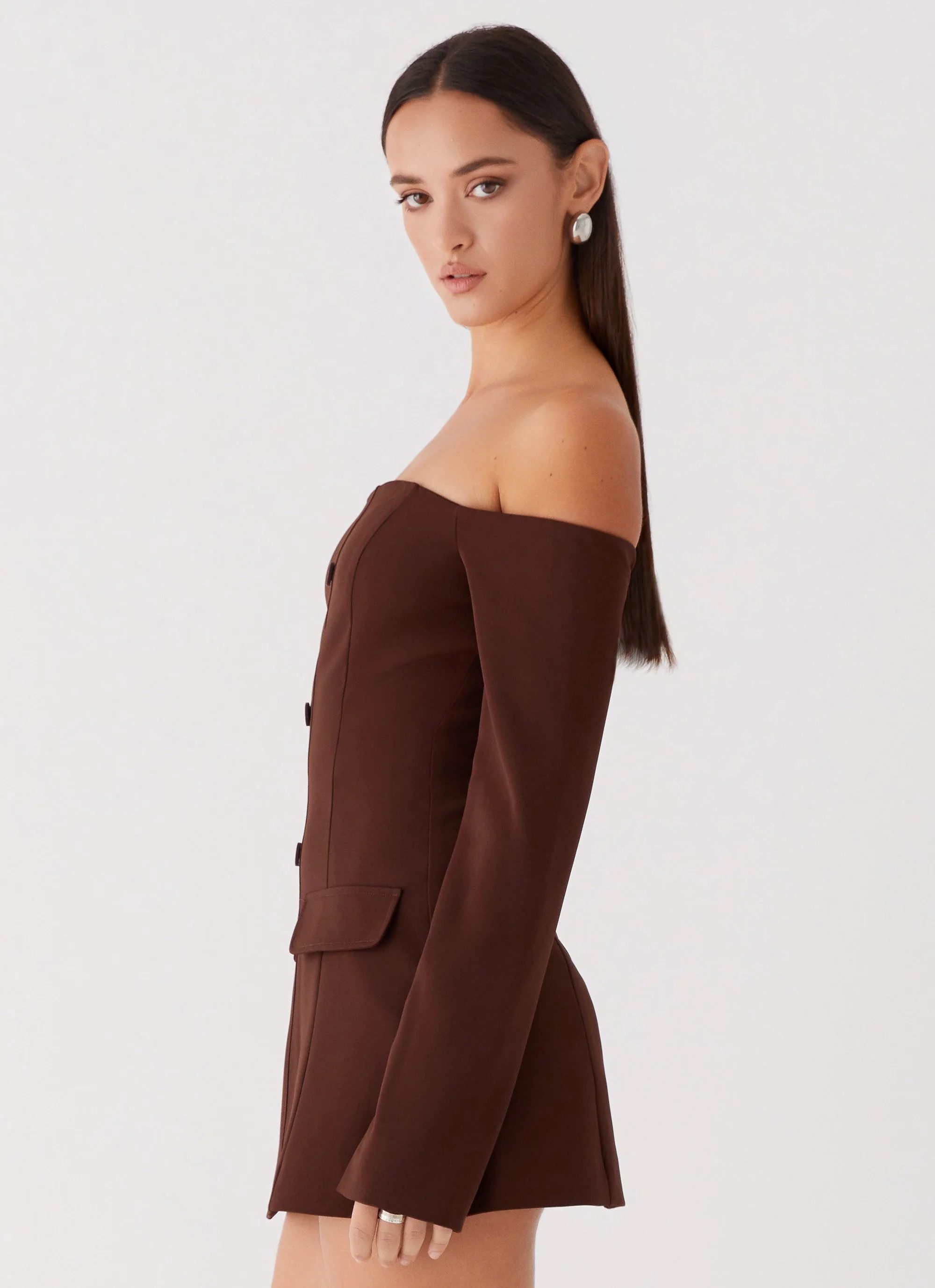 Dominique Blazer Mini Dress - Chocolate - Image 4