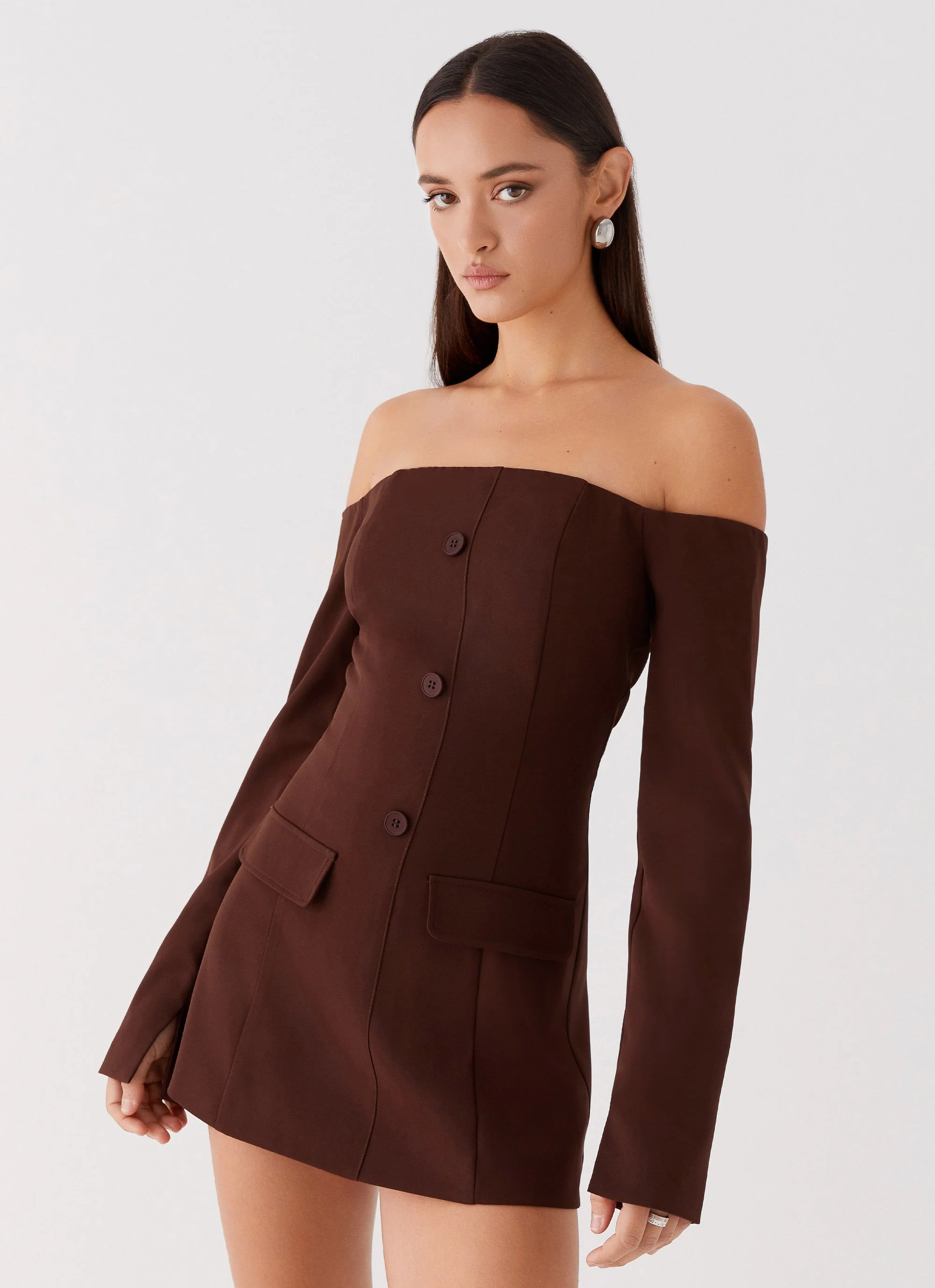 Dominique Blazer Mini Dress - Chocolate - Image 6