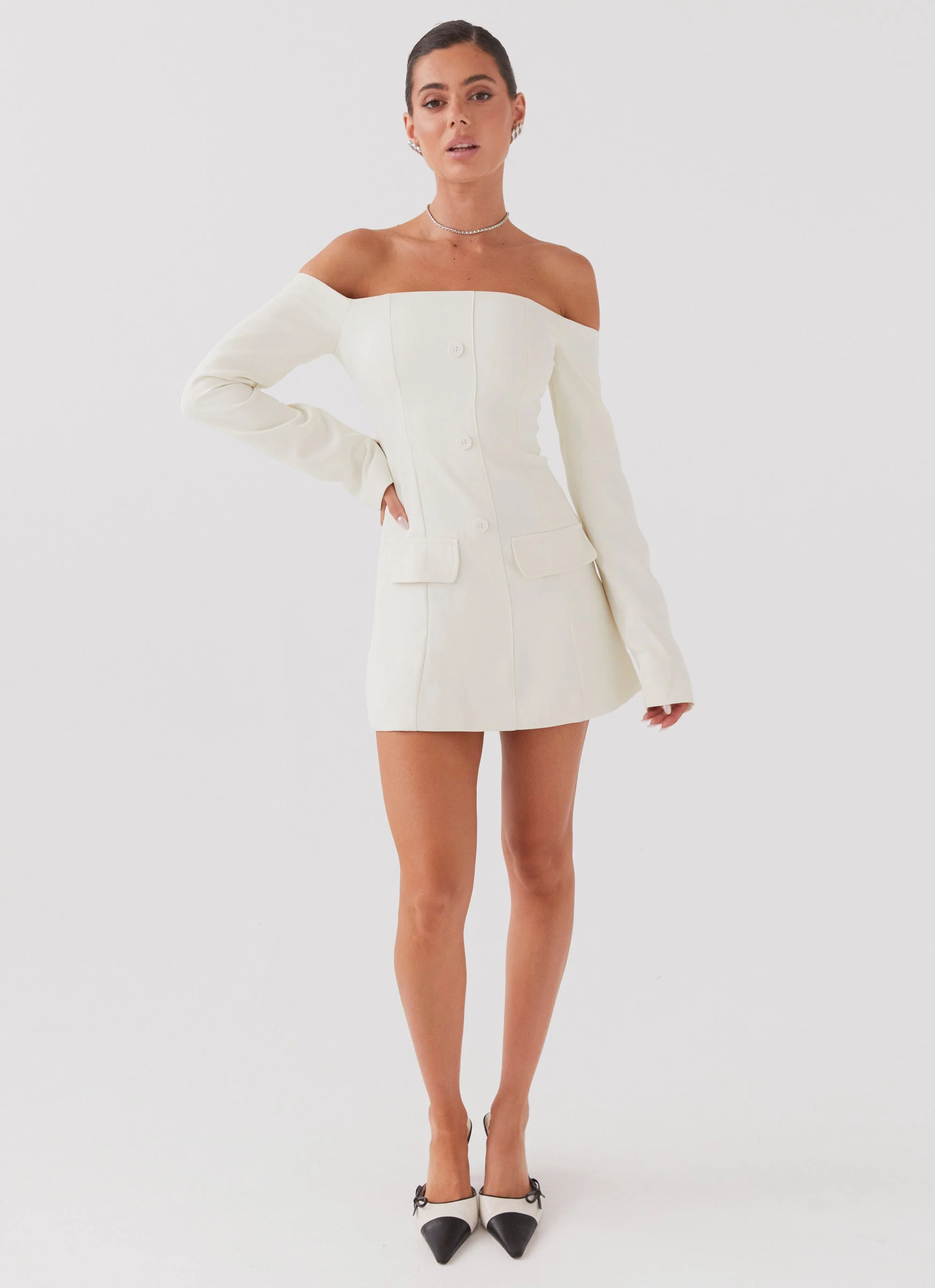 Dominique Blazer Mini Dress - Ivory - Image 3