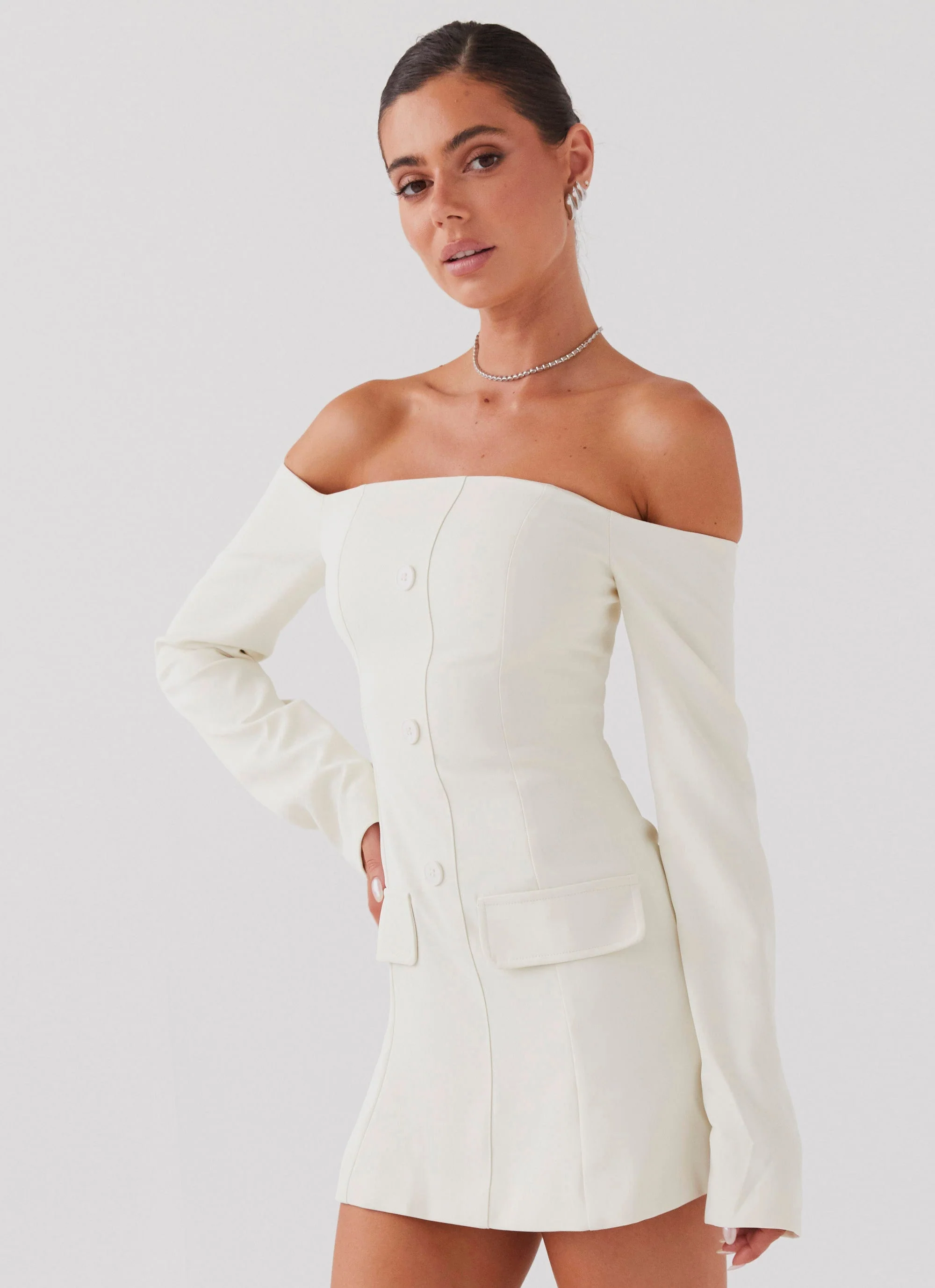 Dominique Blazer Mini Dress - Ivory - Image 4