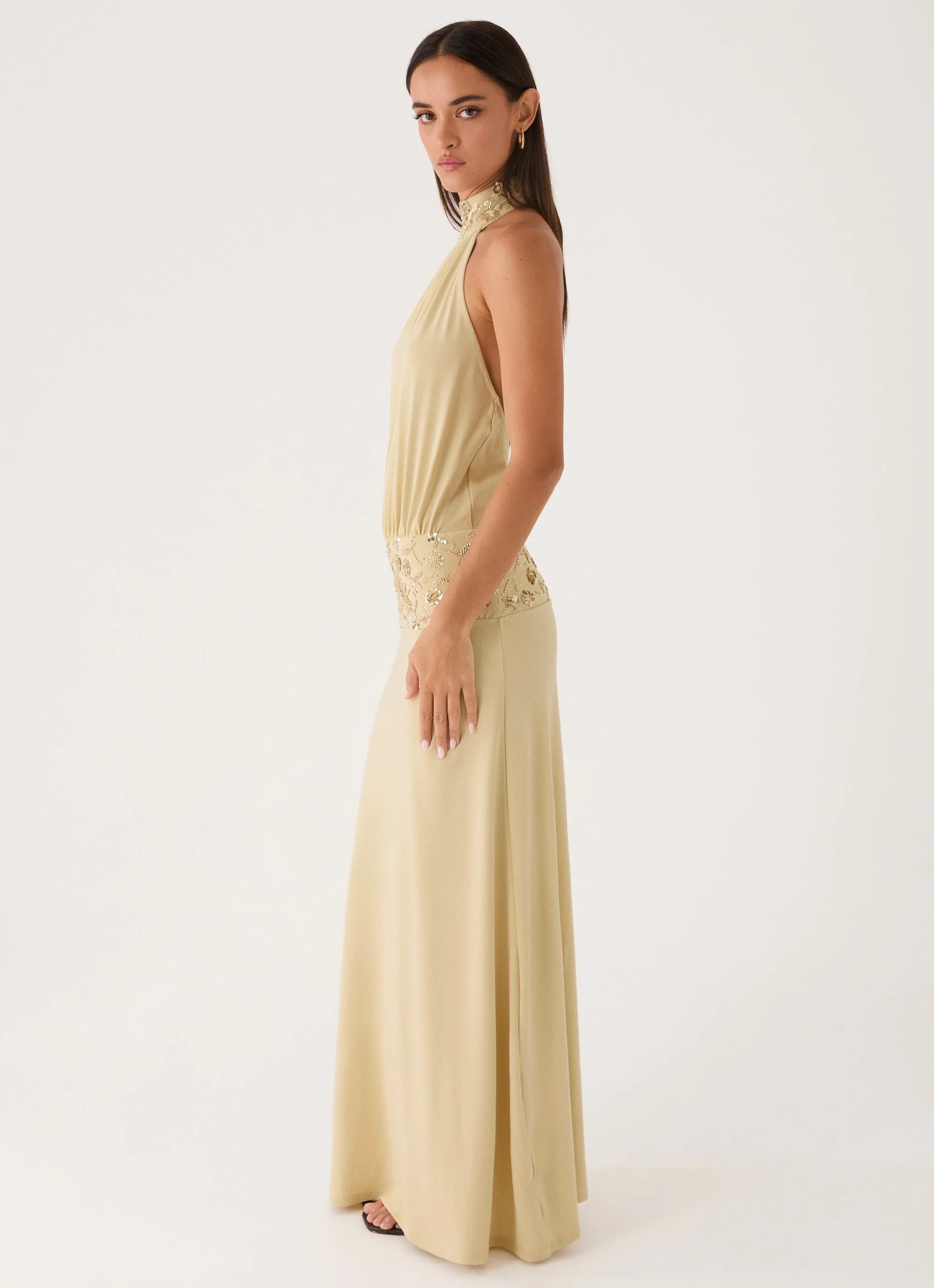 Donyale Halter Maxi Dress - Pale Olive - Image 2