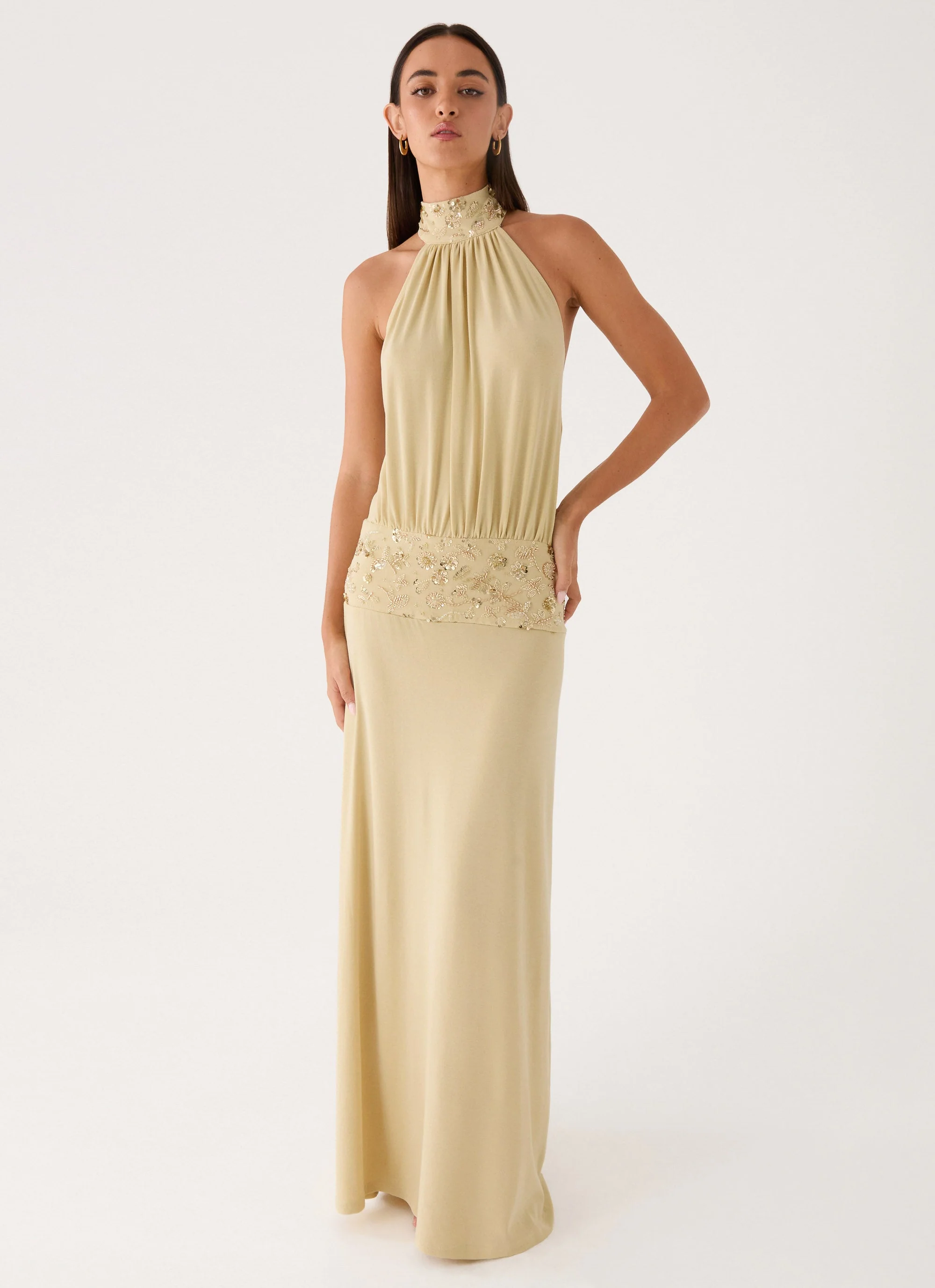 Donyale Halter Maxi Dress - Pale Olive - Image 4