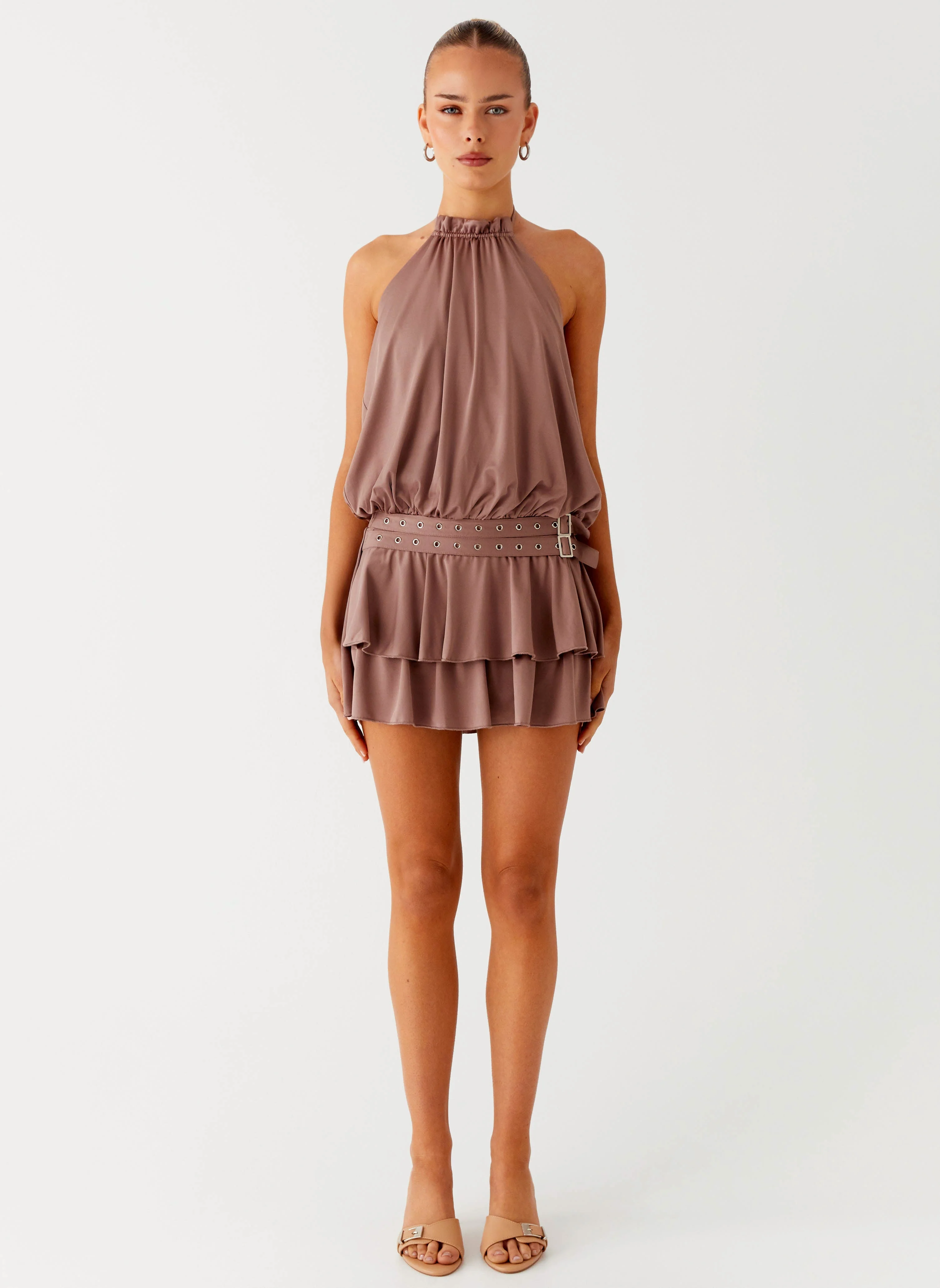 Dopamine Belt Mini Dress - Taupe - Image 2