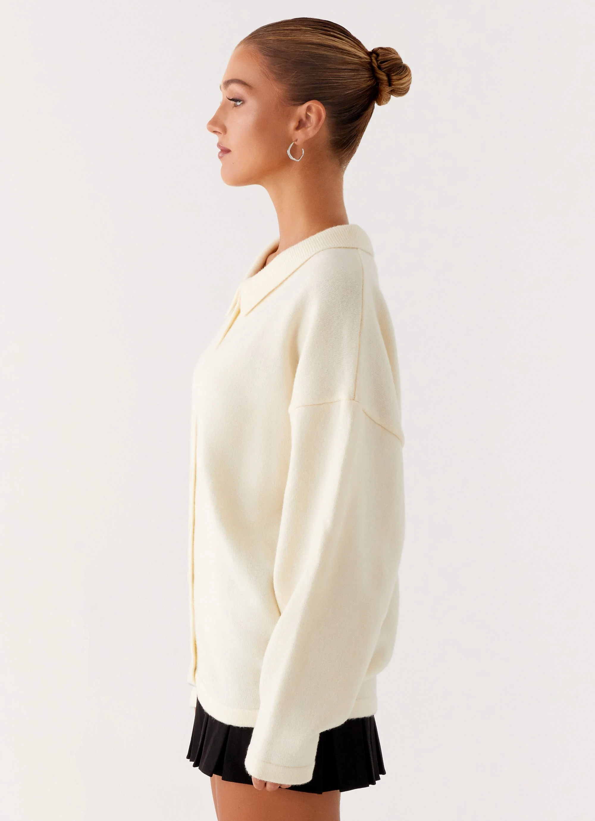 Dorian Button Knit Sweater - Ivory - Image 3