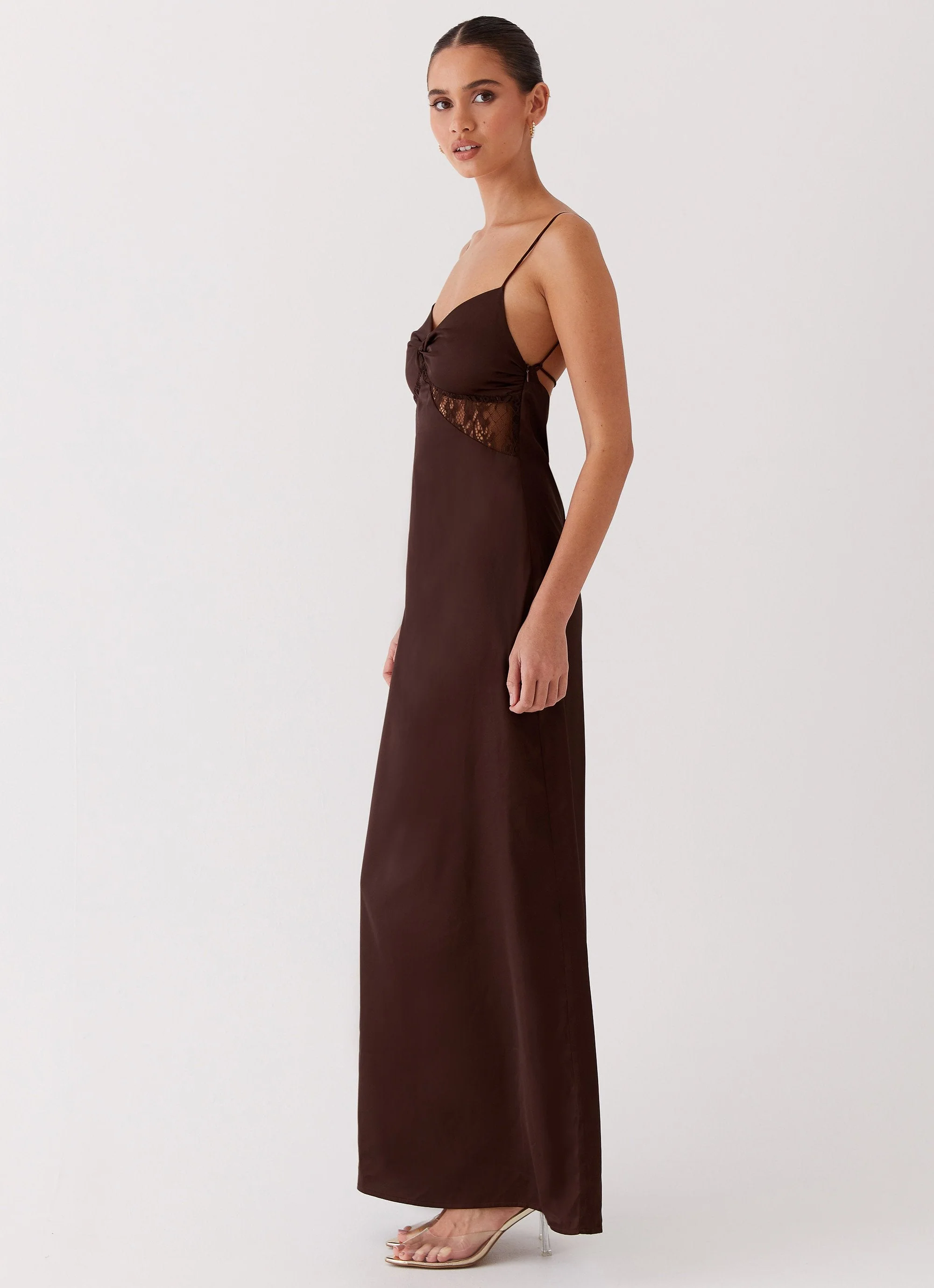 Dream Sight Lace Satin Maxi Dress - Chocolate - Image 4