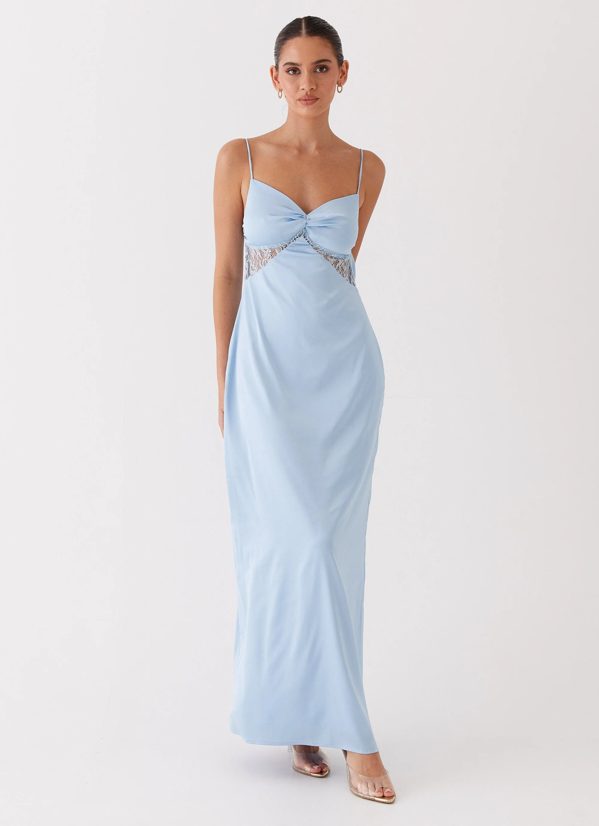 Dream Sight Lace Satin Maxi Dress - Ice Blue - Image 3