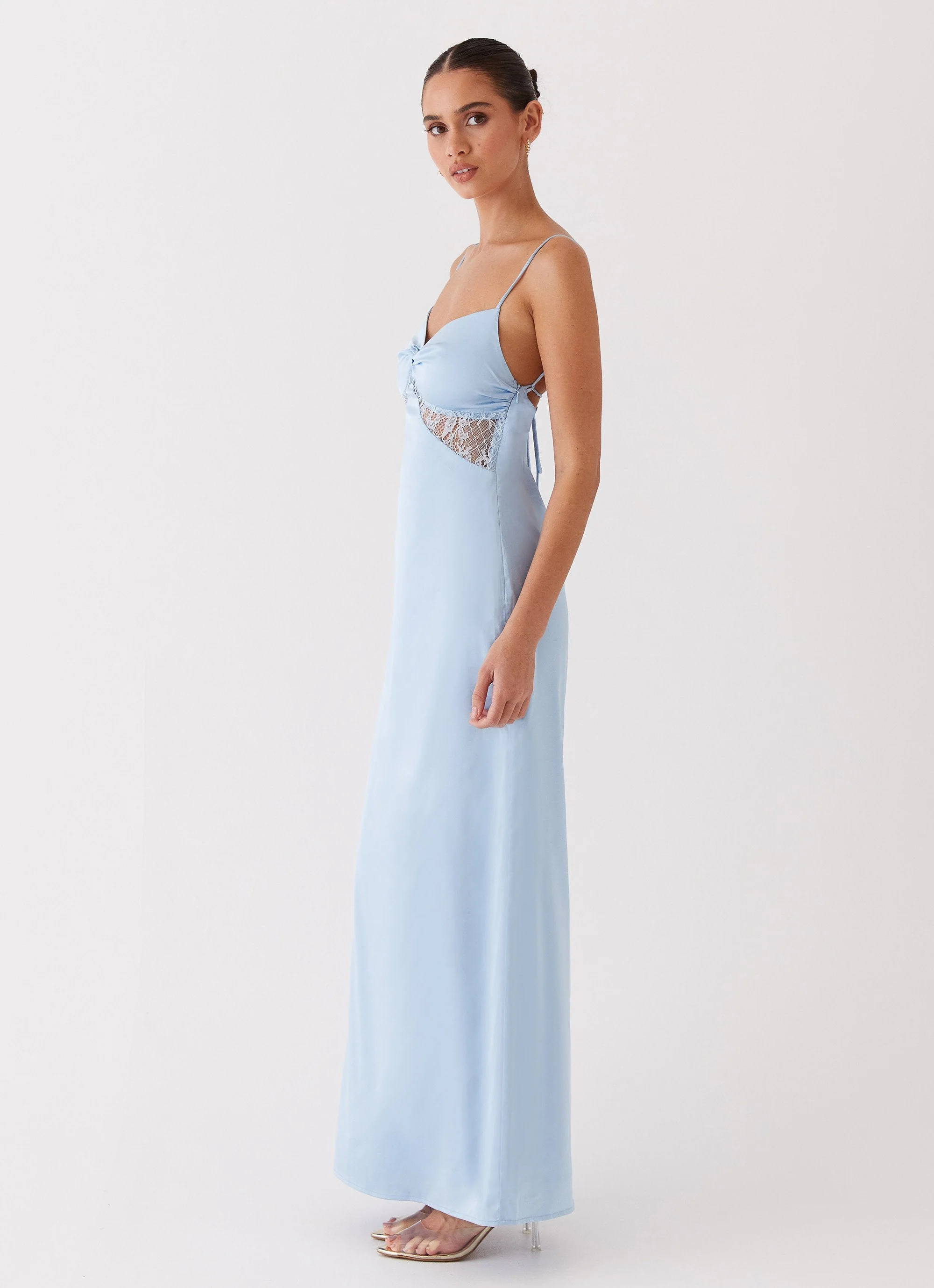 Dream Sight Lace Satin Maxi Dress - Ice Blue - Image 5