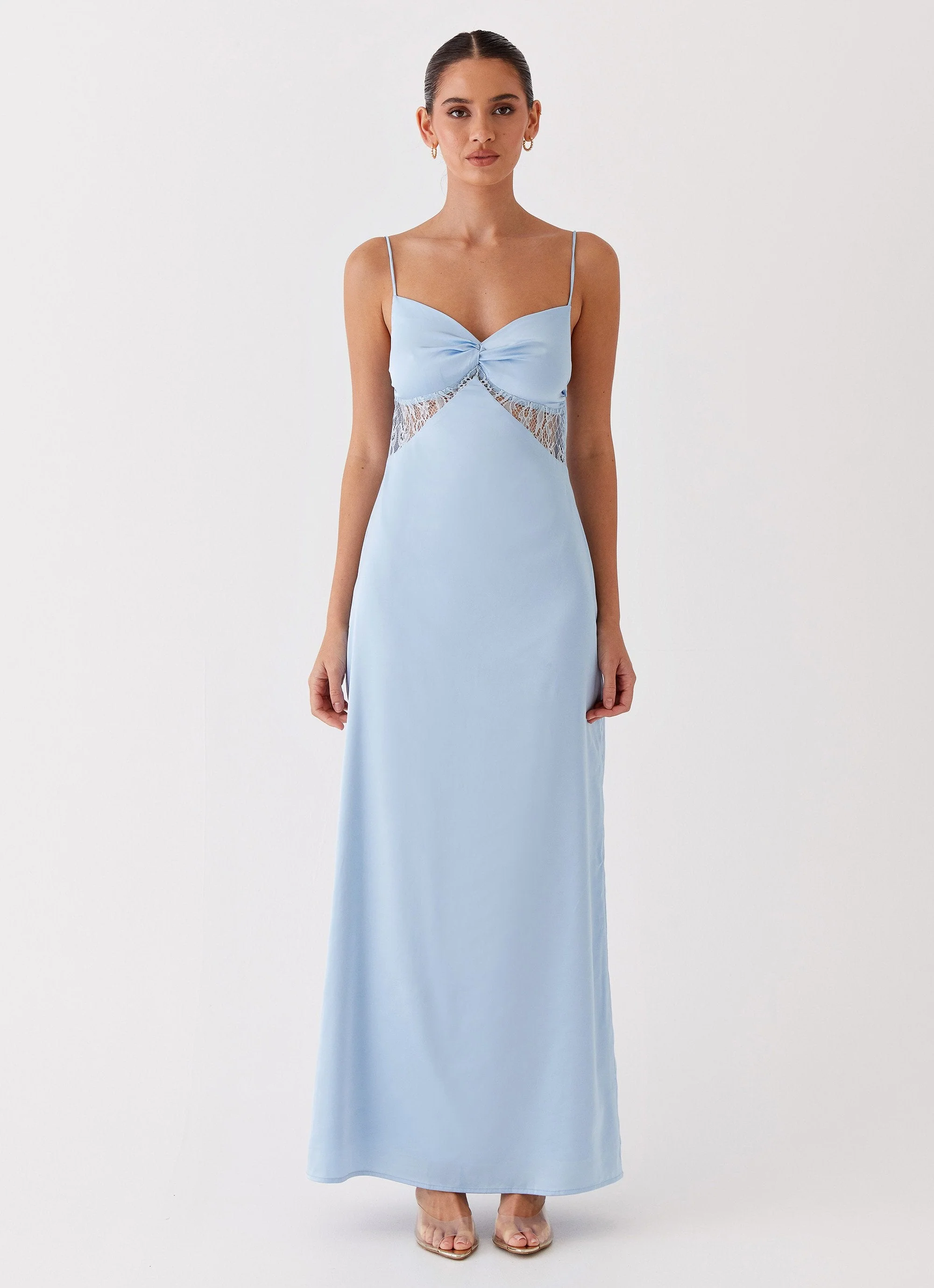 Dream Sight Lace Satin Maxi Dress - Ice Blue - Image 6