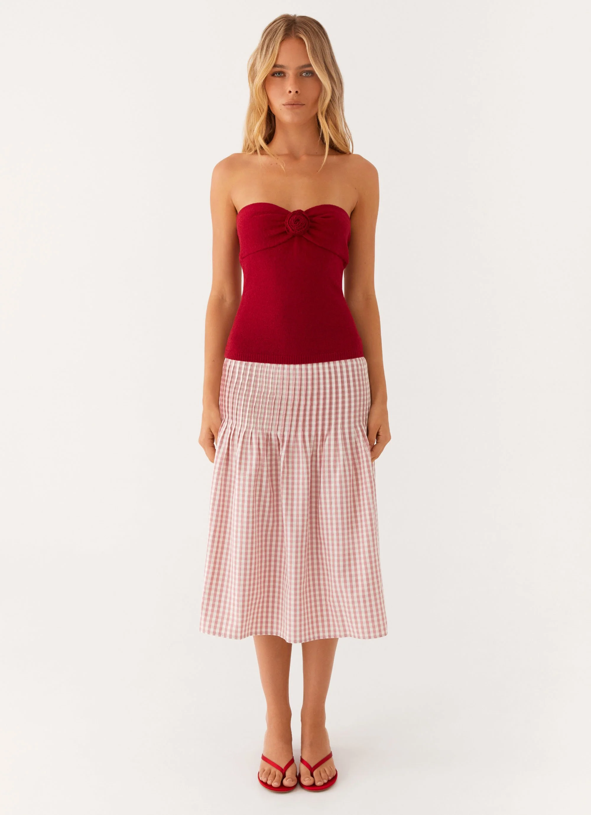 Dreamscape Midi Skirt - Maroon Gingham - Image 3