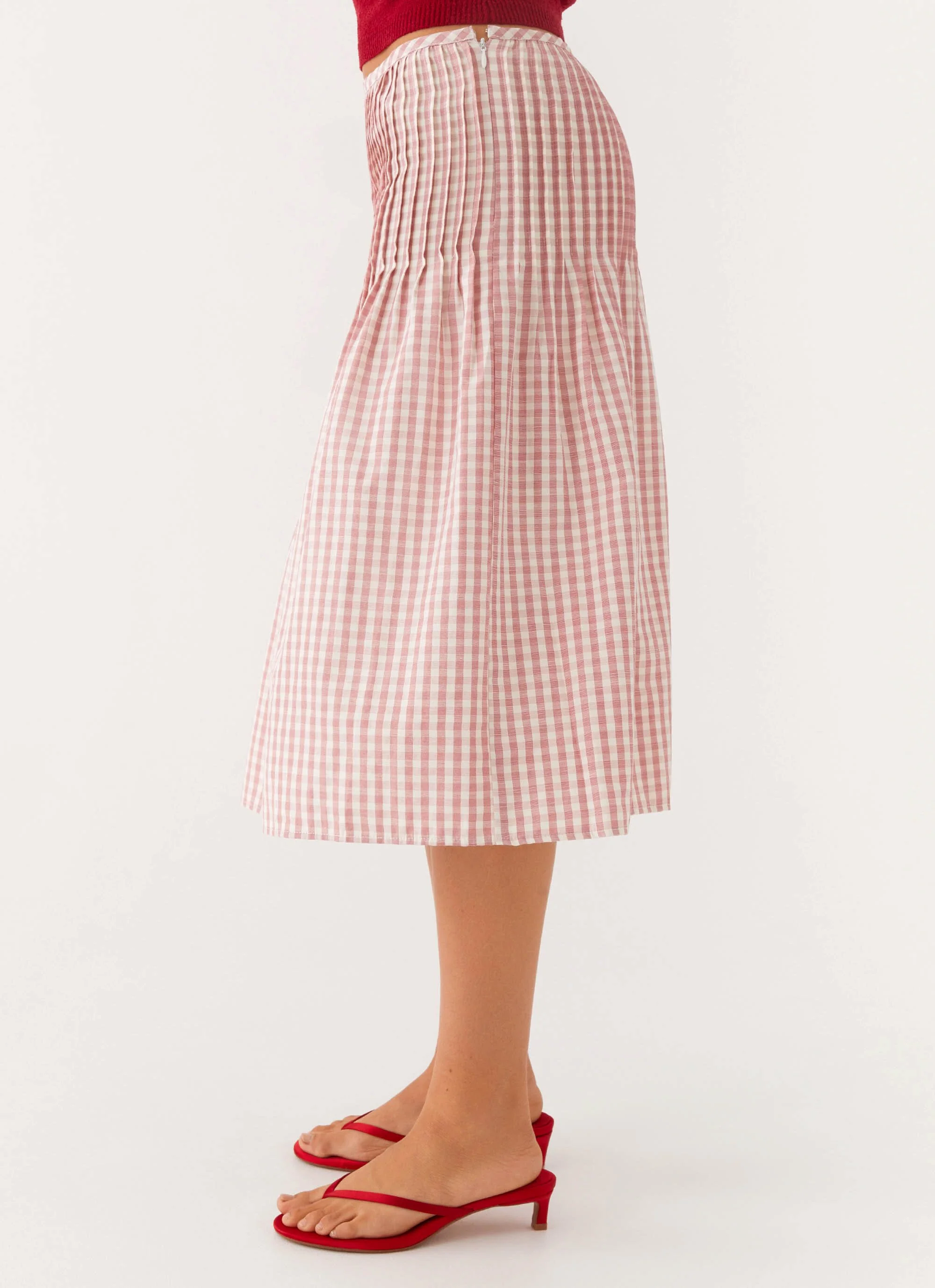 Dreamscape Midi Skirt - Maroon Gingham - Image 4