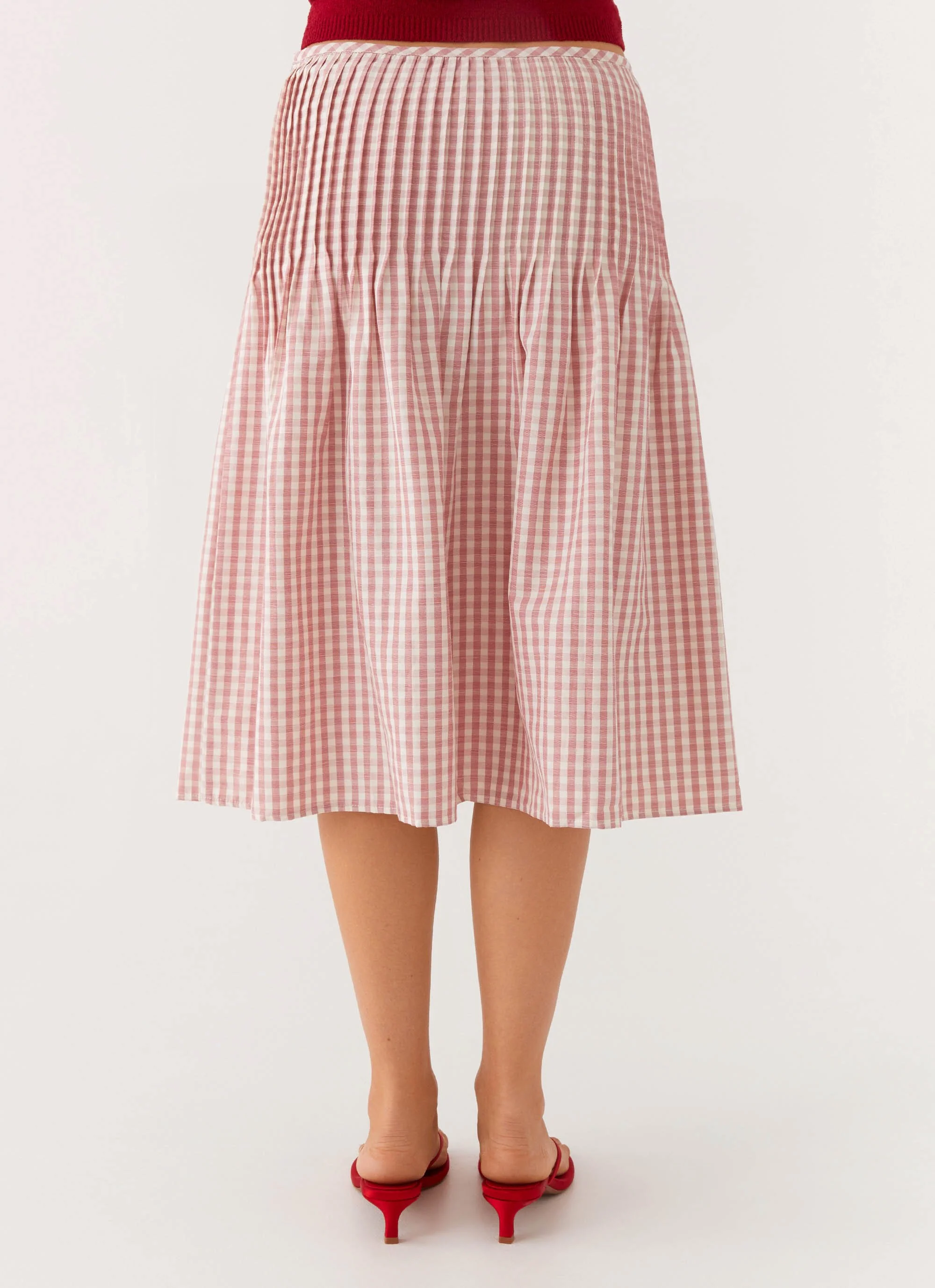 Dreamscape Midi Skirt - Maroon Gingham - Image 5