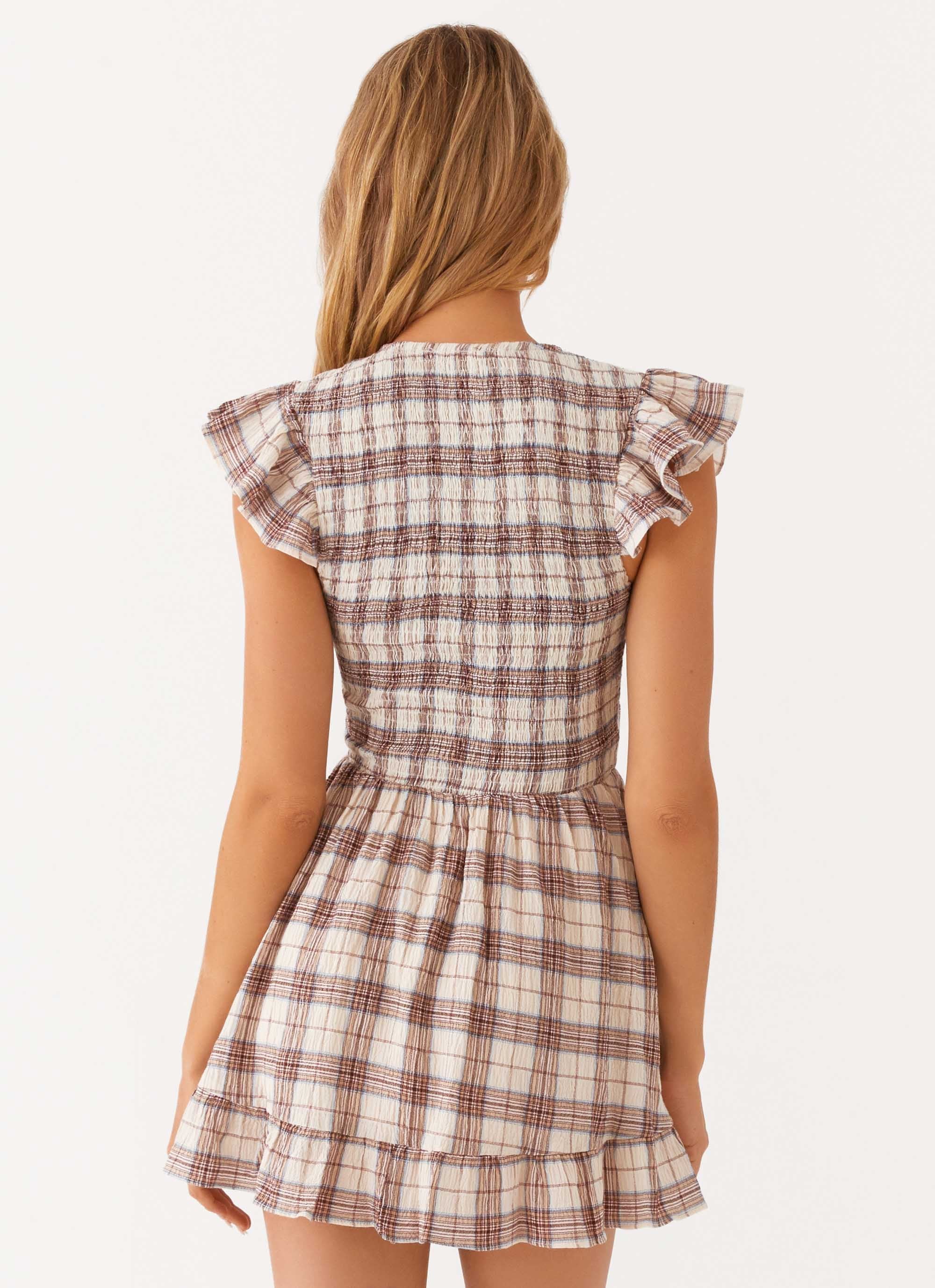 Duffie Shirring Mini Dress - Yellow Check - Image 4