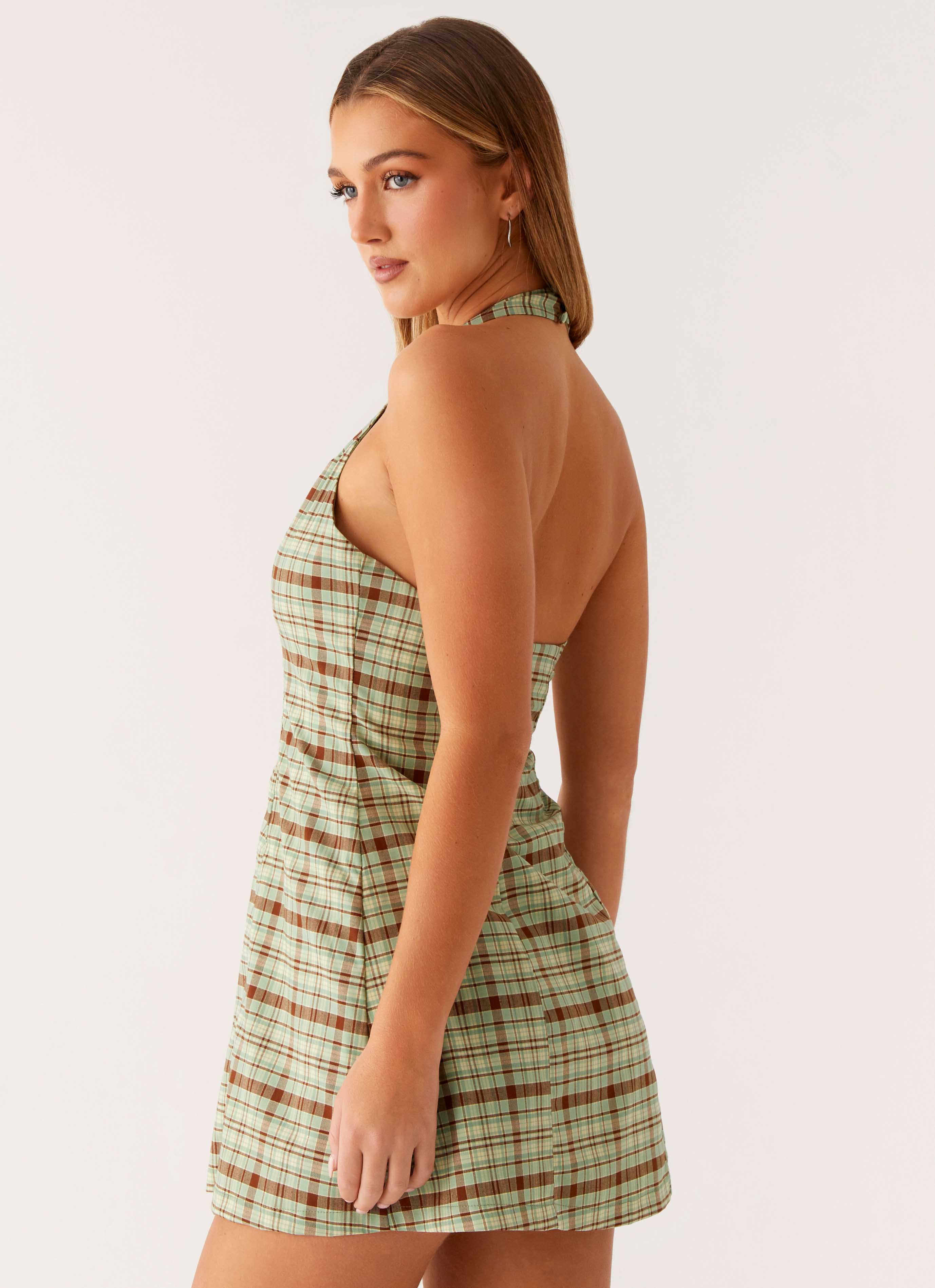 Dunia Halter Mini Dress - Forest Plaid - Image 2