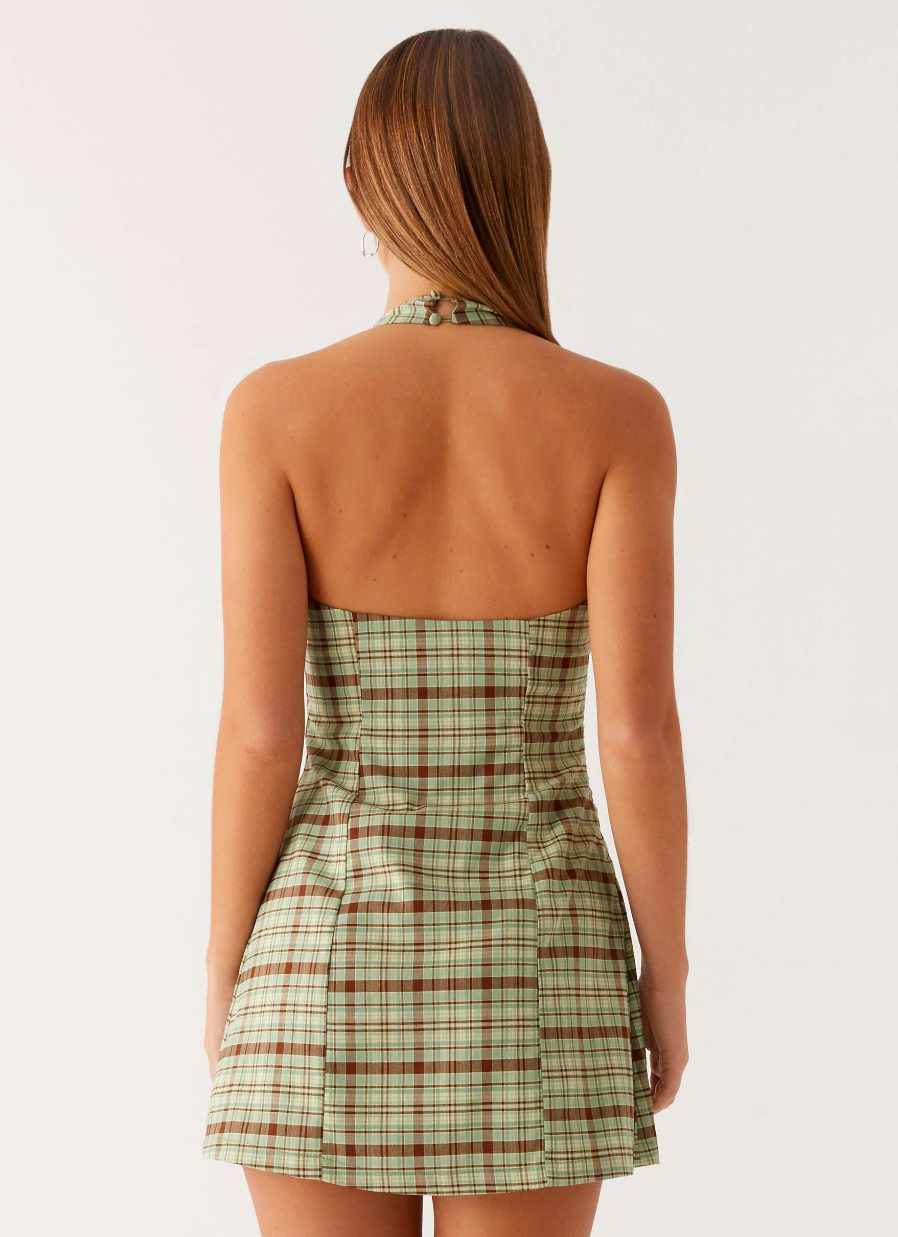 Dunia Halter Mini Dress - Forest Plaid - Image 3