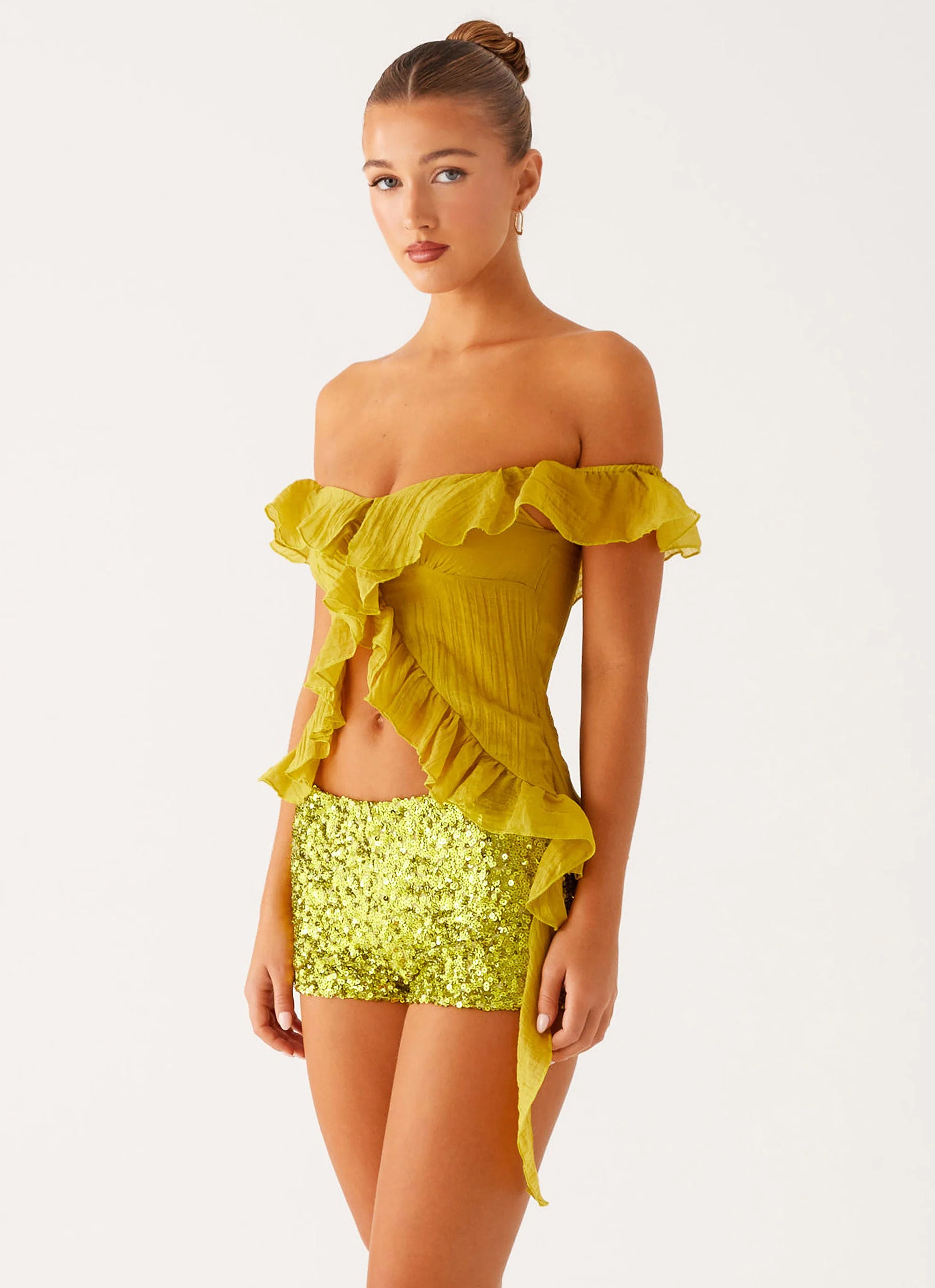 Dylan Off Shoulder Top - Lime - Image 4