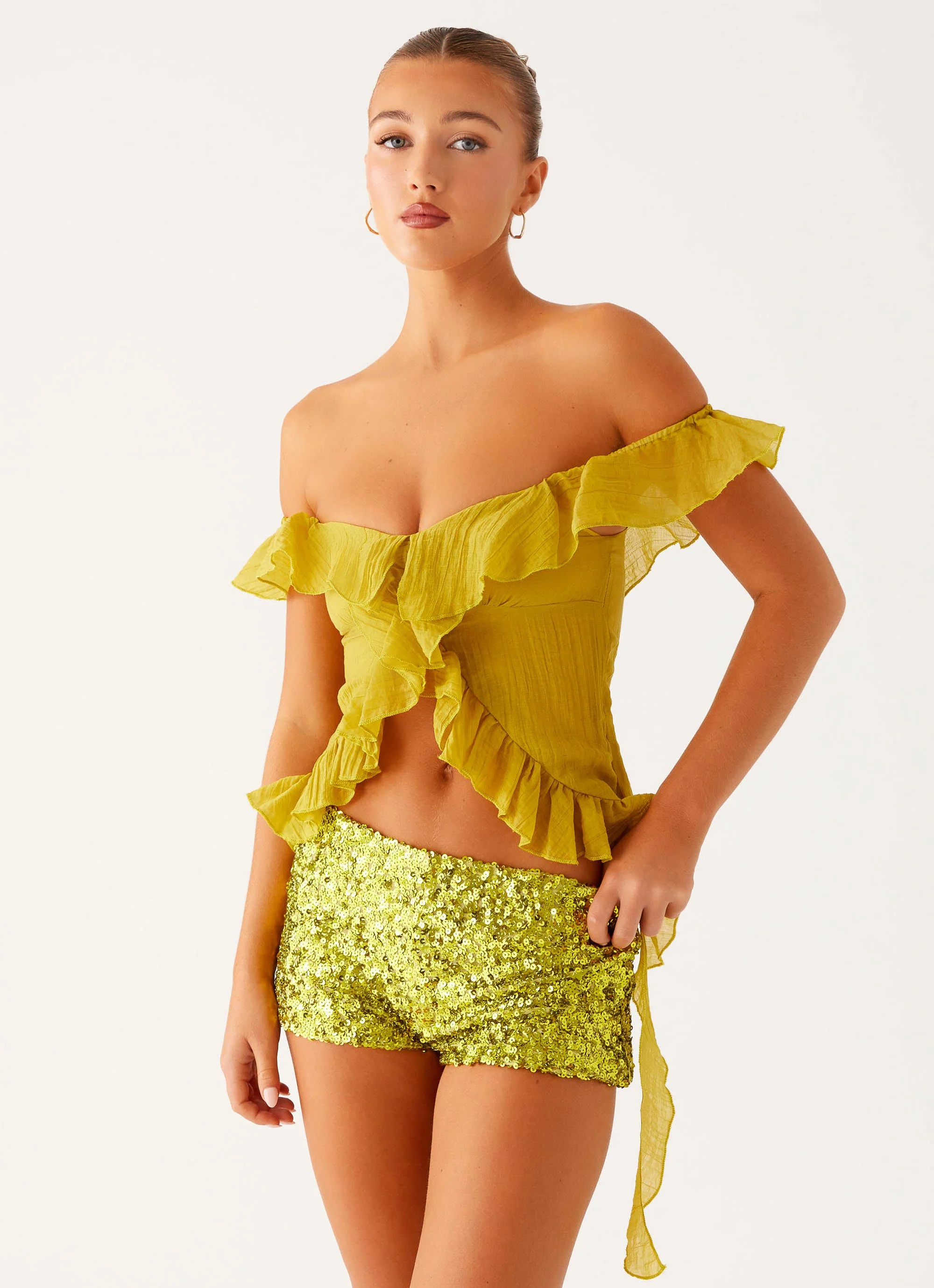 Dylan Off Shoulder Top - Lime - Image 6