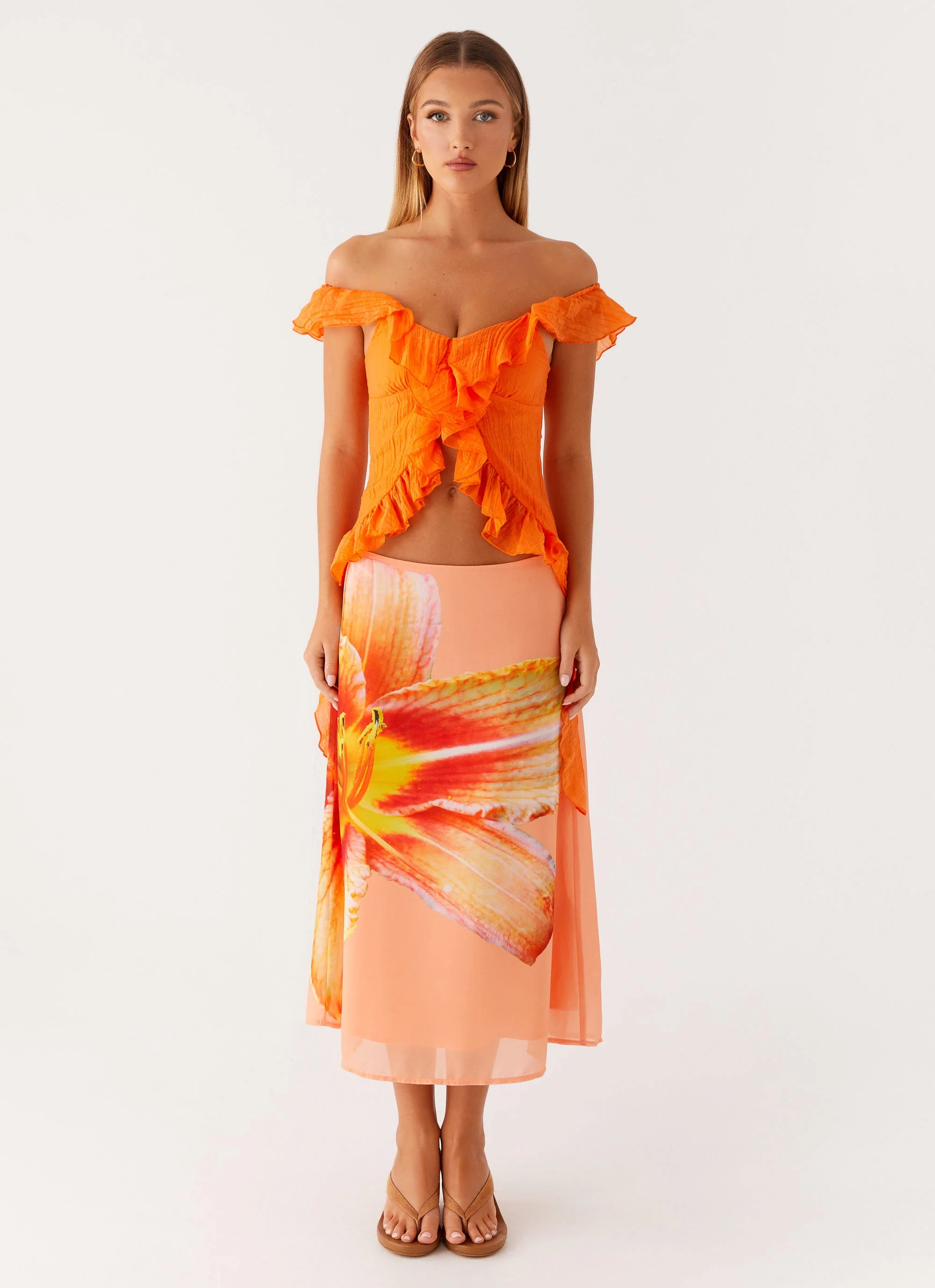 Dylan Off Shoulder Top - Orange - Image 4