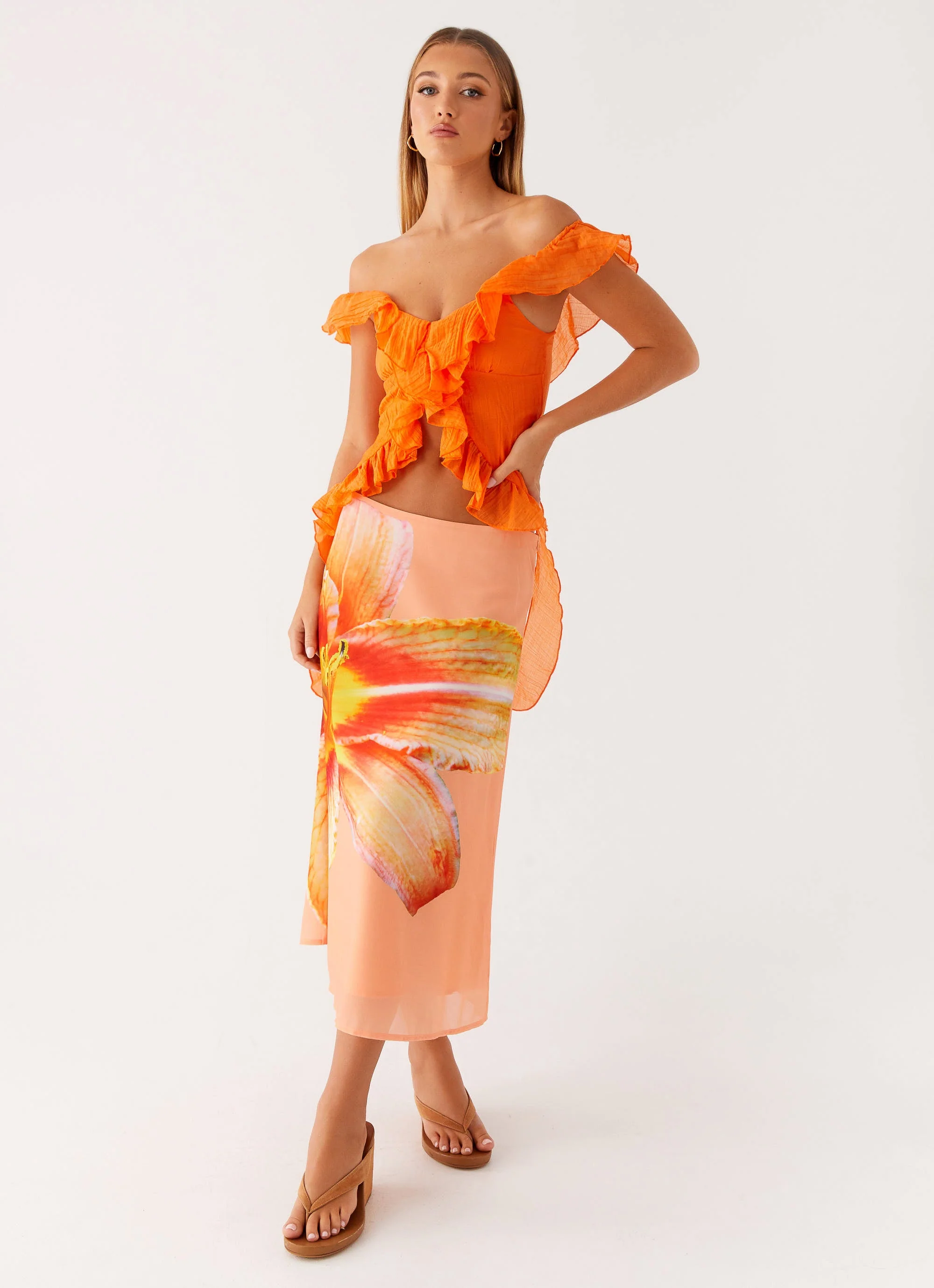 Dylan Off Shoulder Top - Orange - Image 5