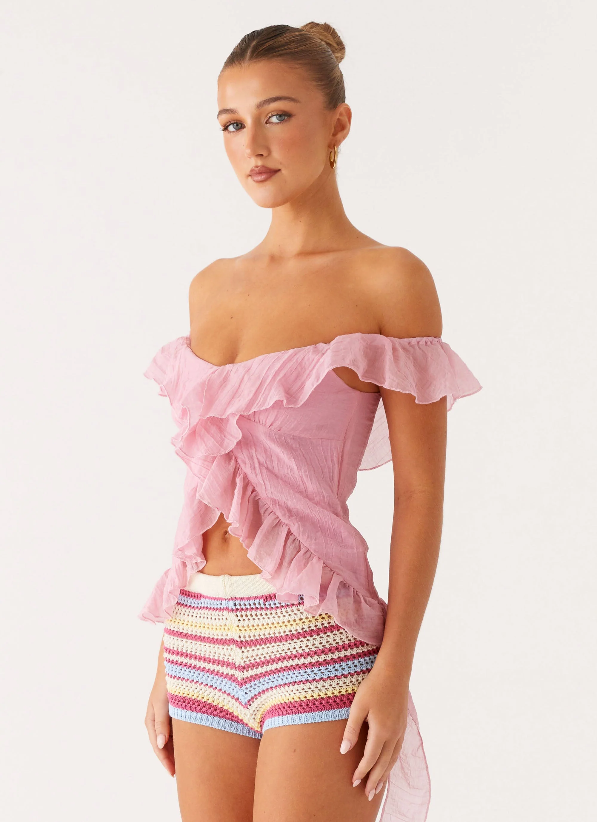 Dylan Off Shoulder Top - Pink - Image 2