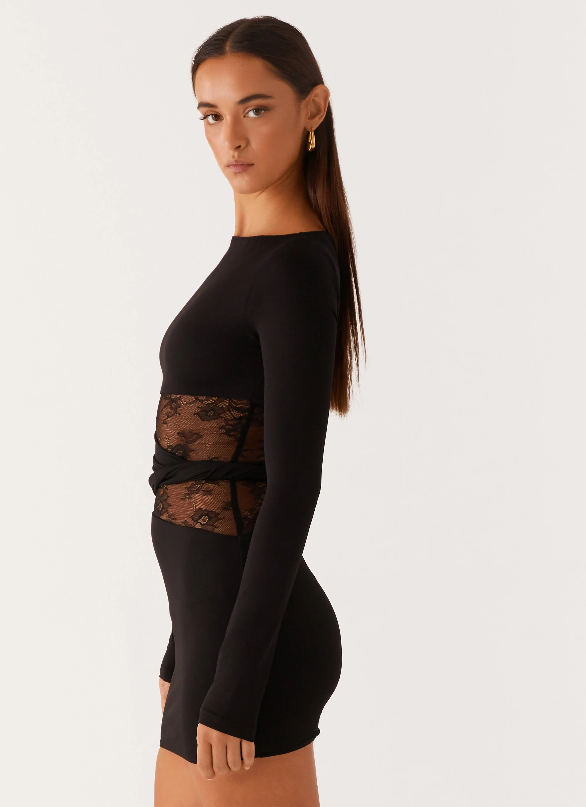 Echo Long Sleeve Mini Dress - Black - Image 3