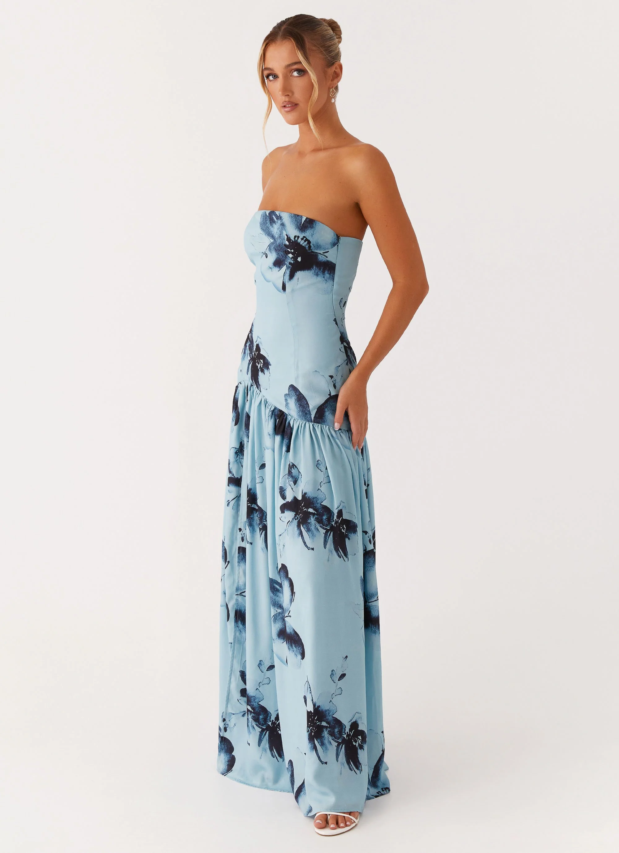 Eden Strapless Maxi Dress - Blue Black Floral - Image 3