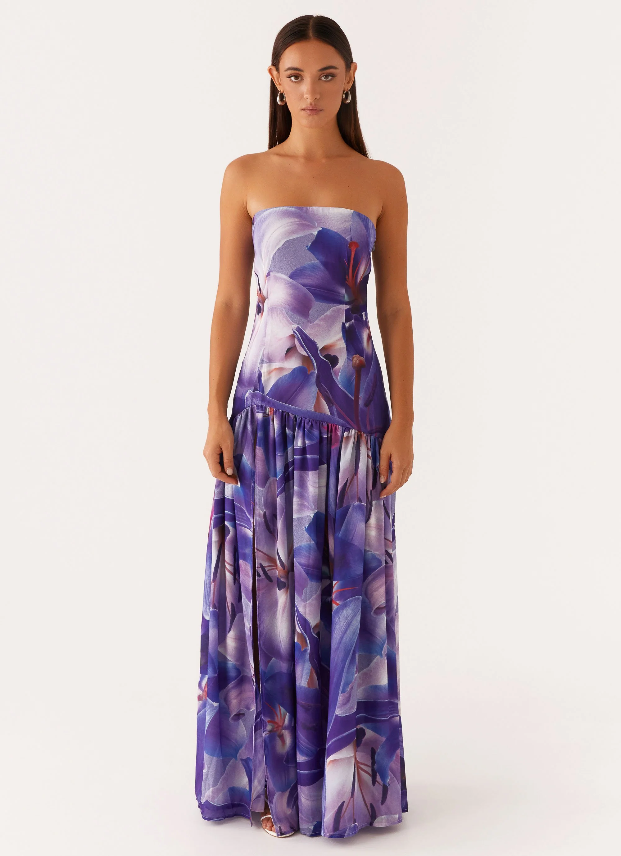 Eden Strapless Maxi Dress - Purple White Lilly - Image 2