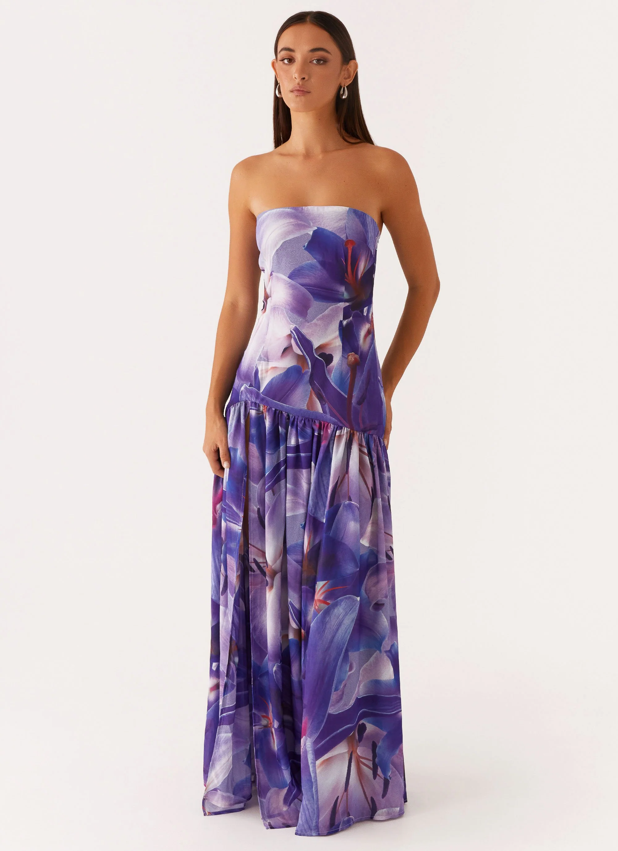 Eden Strapless Maxi Dress - Purple White Lilly - Image 6
