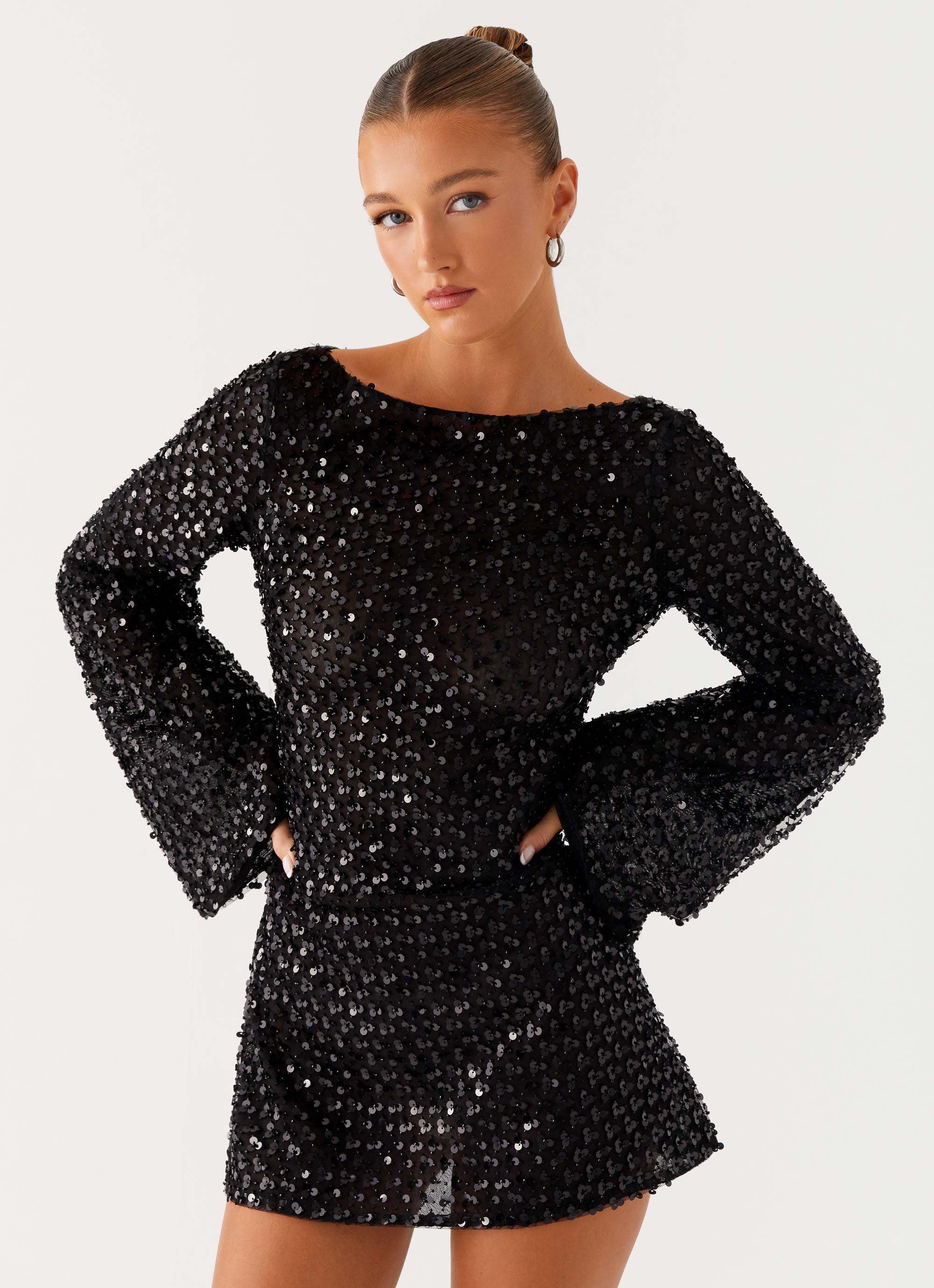 Edessa Sequin Mini Dress - Black - Image 5