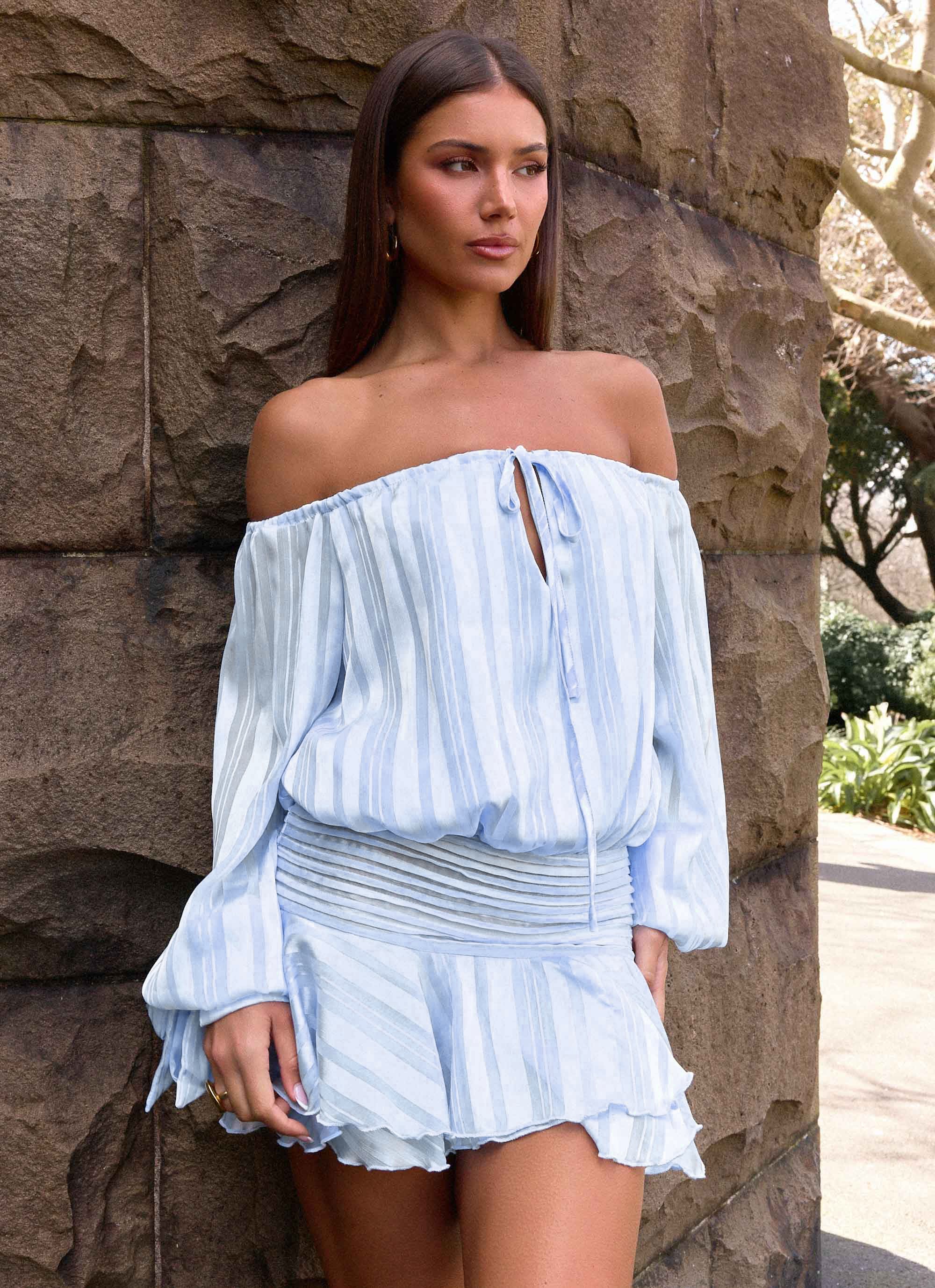 Eira Balloon Sleeve Mini Dress - Baby Blue - Image 2