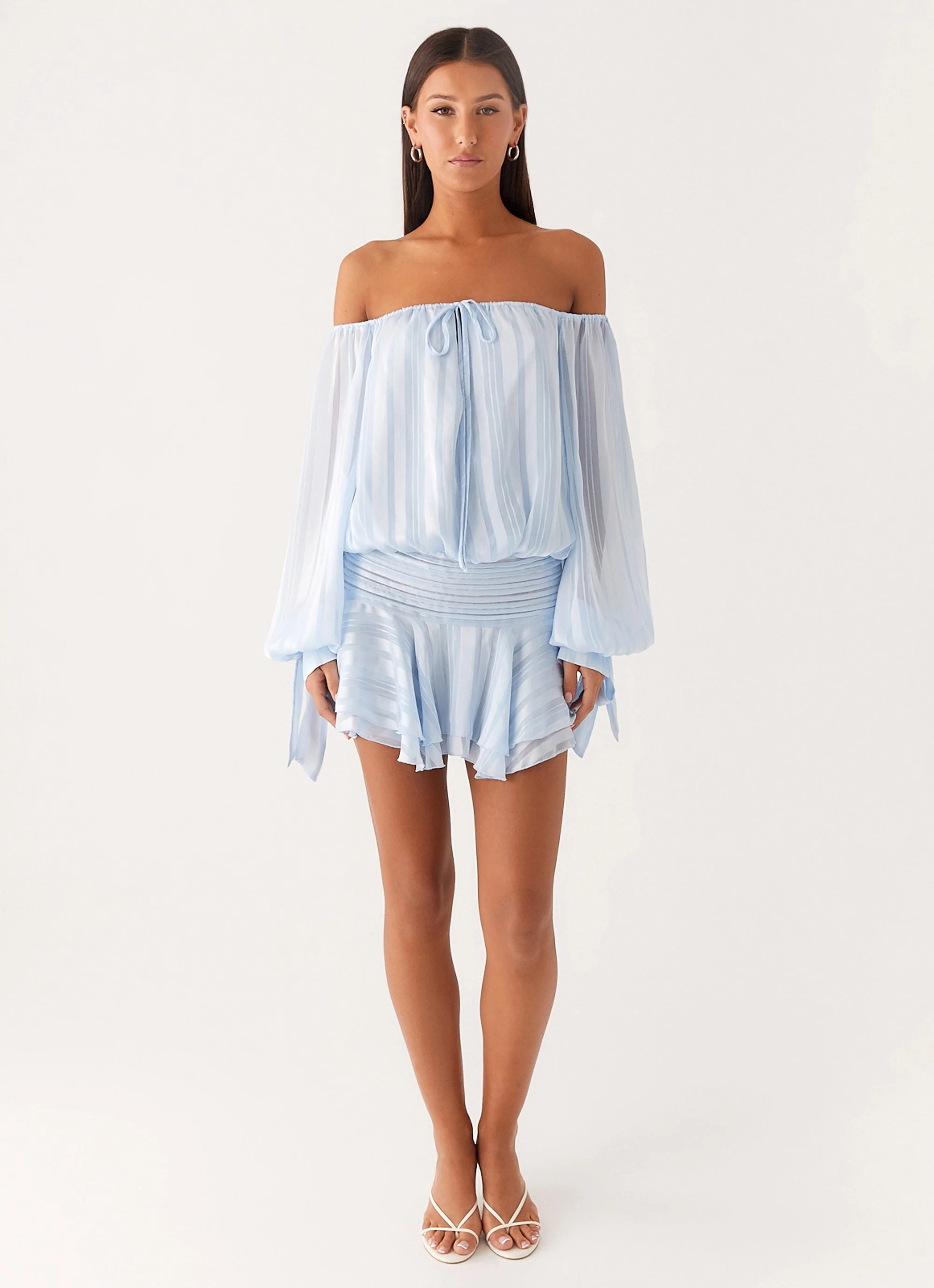 Eira Balloon Sleeve Mini Dress - Baby Blue - Image 3