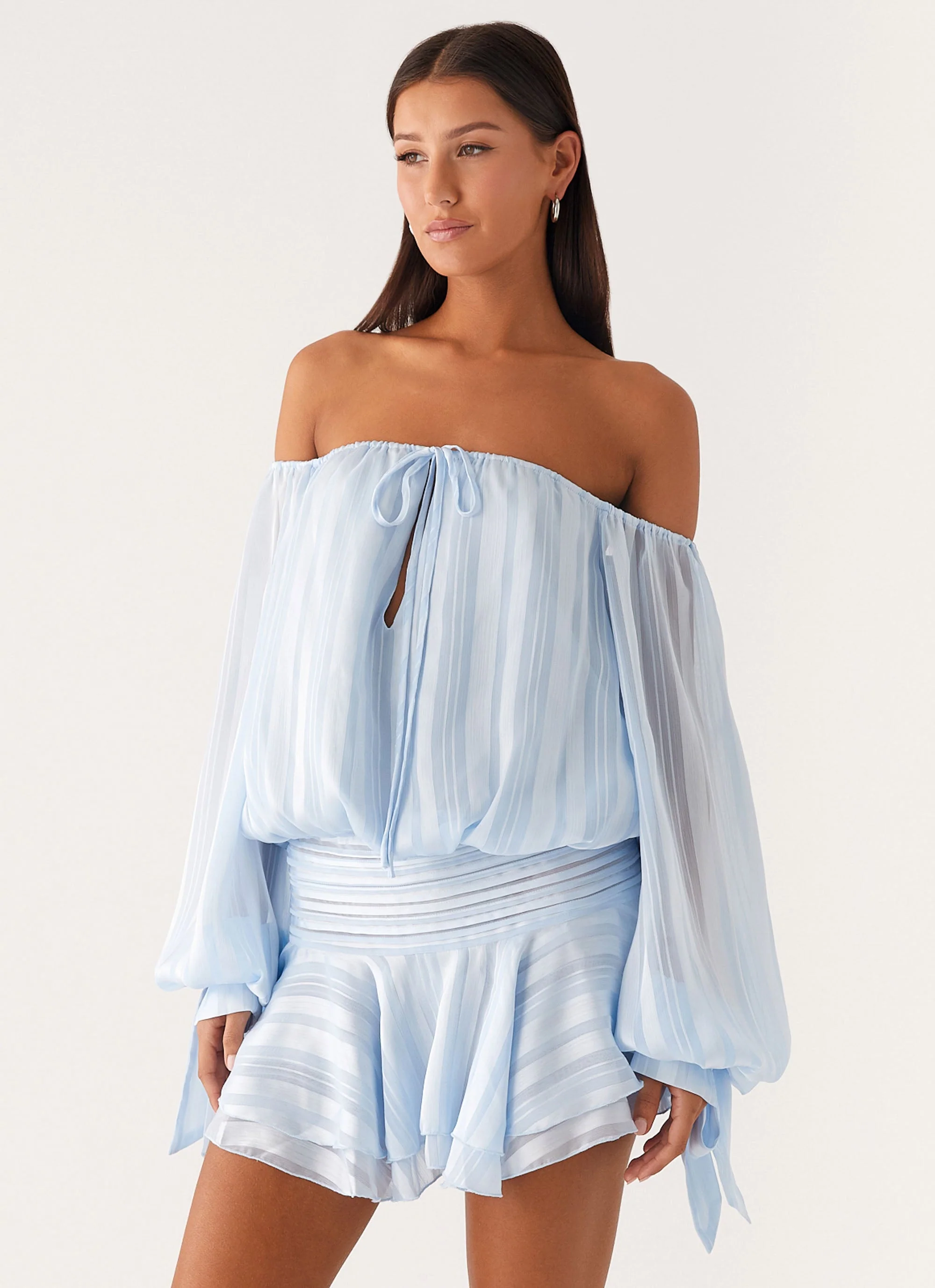 Eira Balloon Sleeve Mini Dress - Baby Blue - Image 6