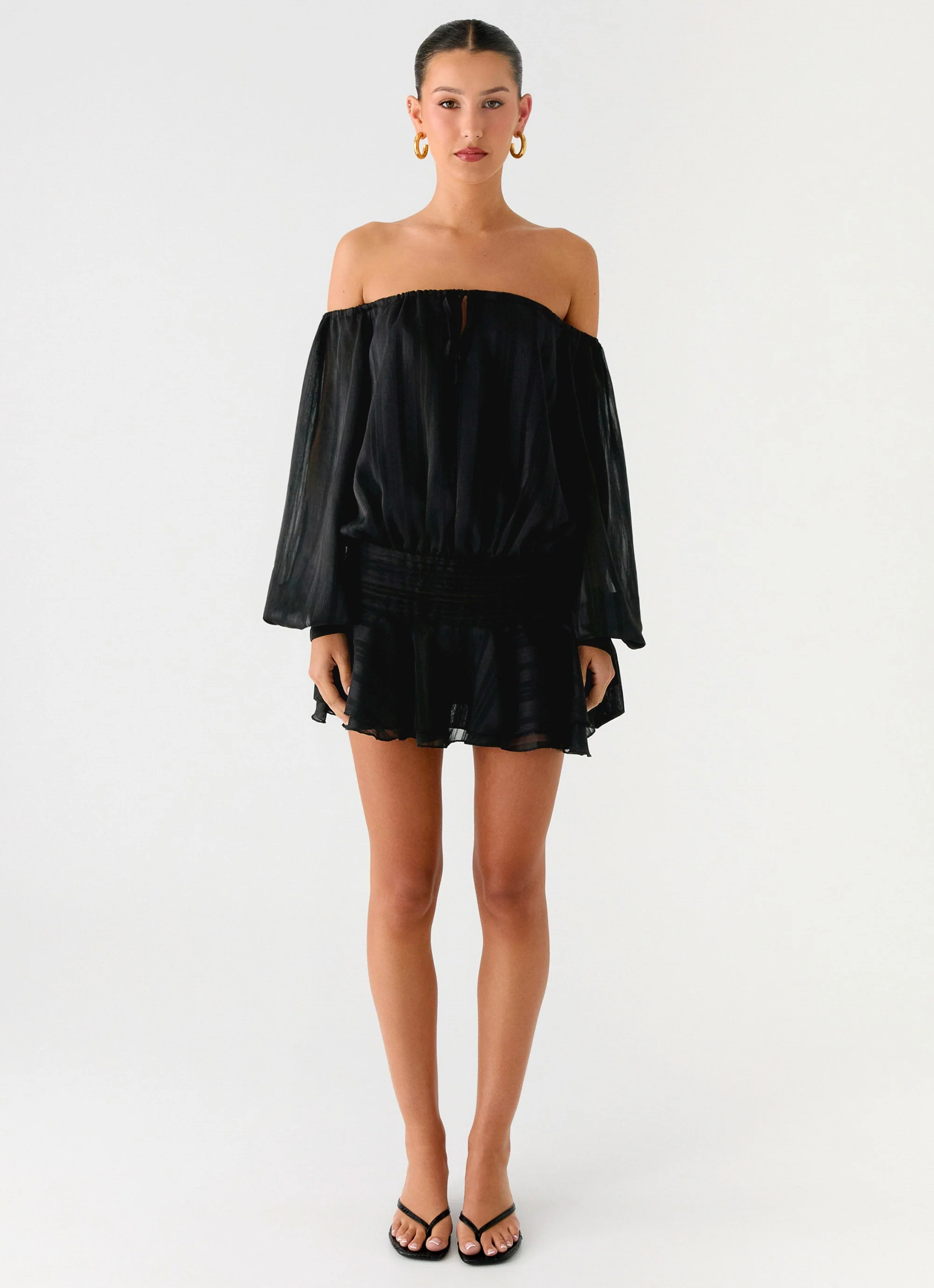 Eira Balloon Sleeve Mini Dress - Black - Image 2
