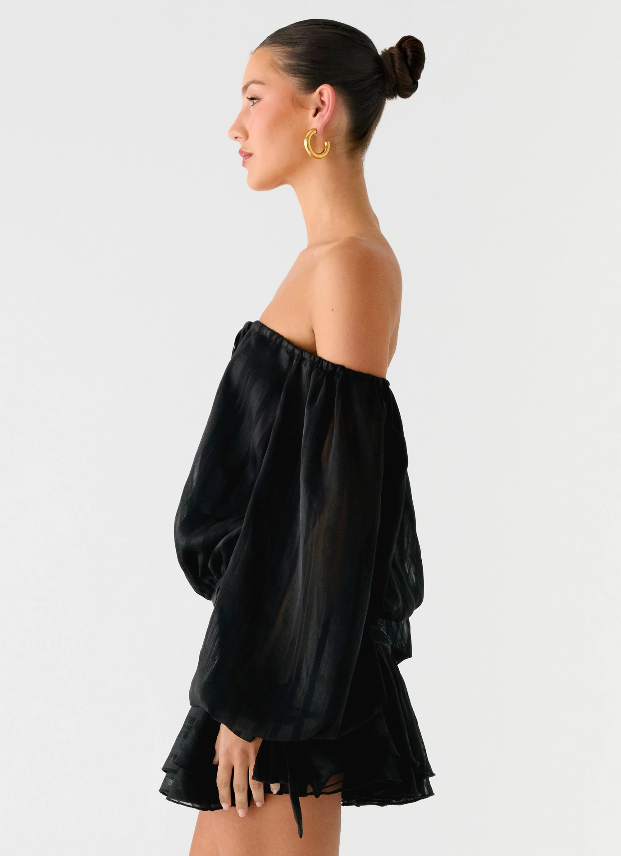 Eira Balloon Sleeve Mini Dress - Black - Image 3