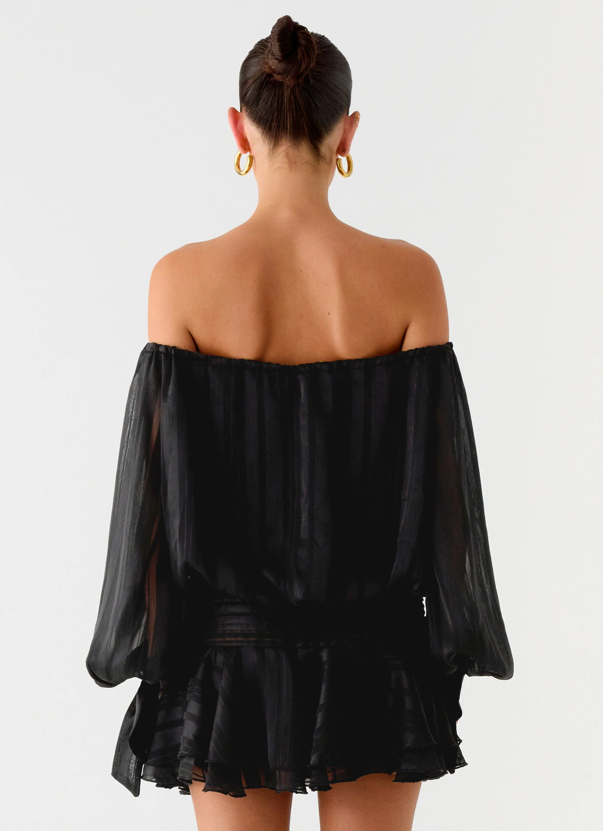 Eira Balloon Sleeve Mini Dress - Black - Image 4