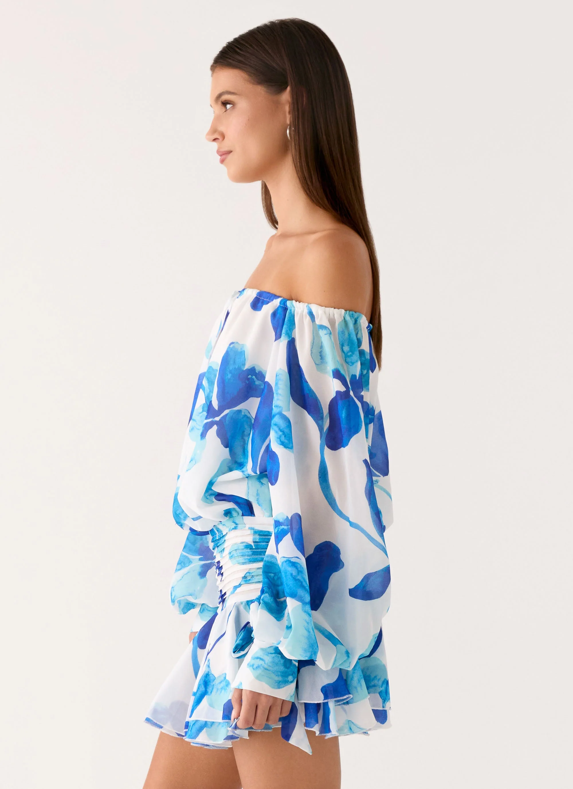 Eira Balloon Sleeve Mini Dress - Cerulean Bloom - Image 2