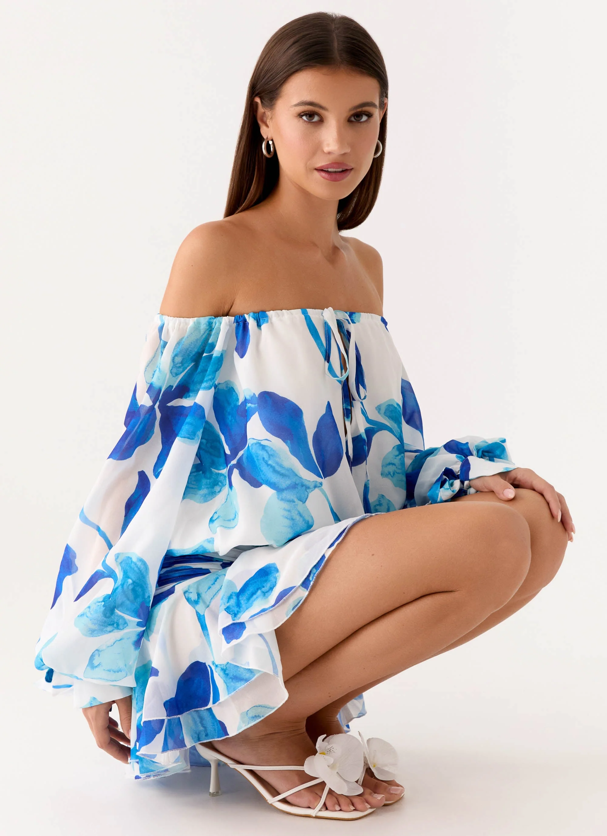Eira Balloon Sleeve Mini Dress - Cerulean Bloom - Image 6