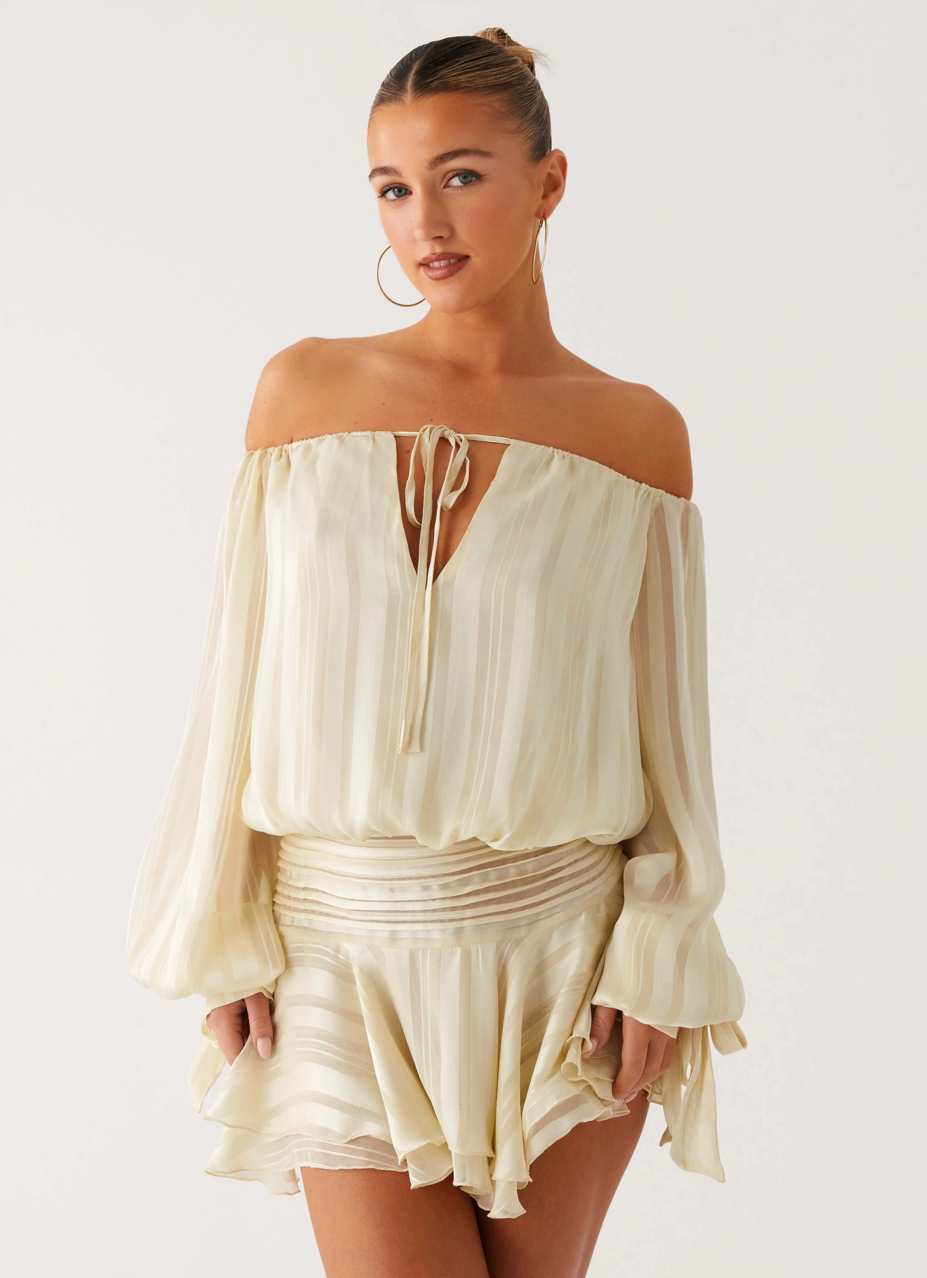 Eira Balloon Sleeve Mini Dress - Ivory - Image 5