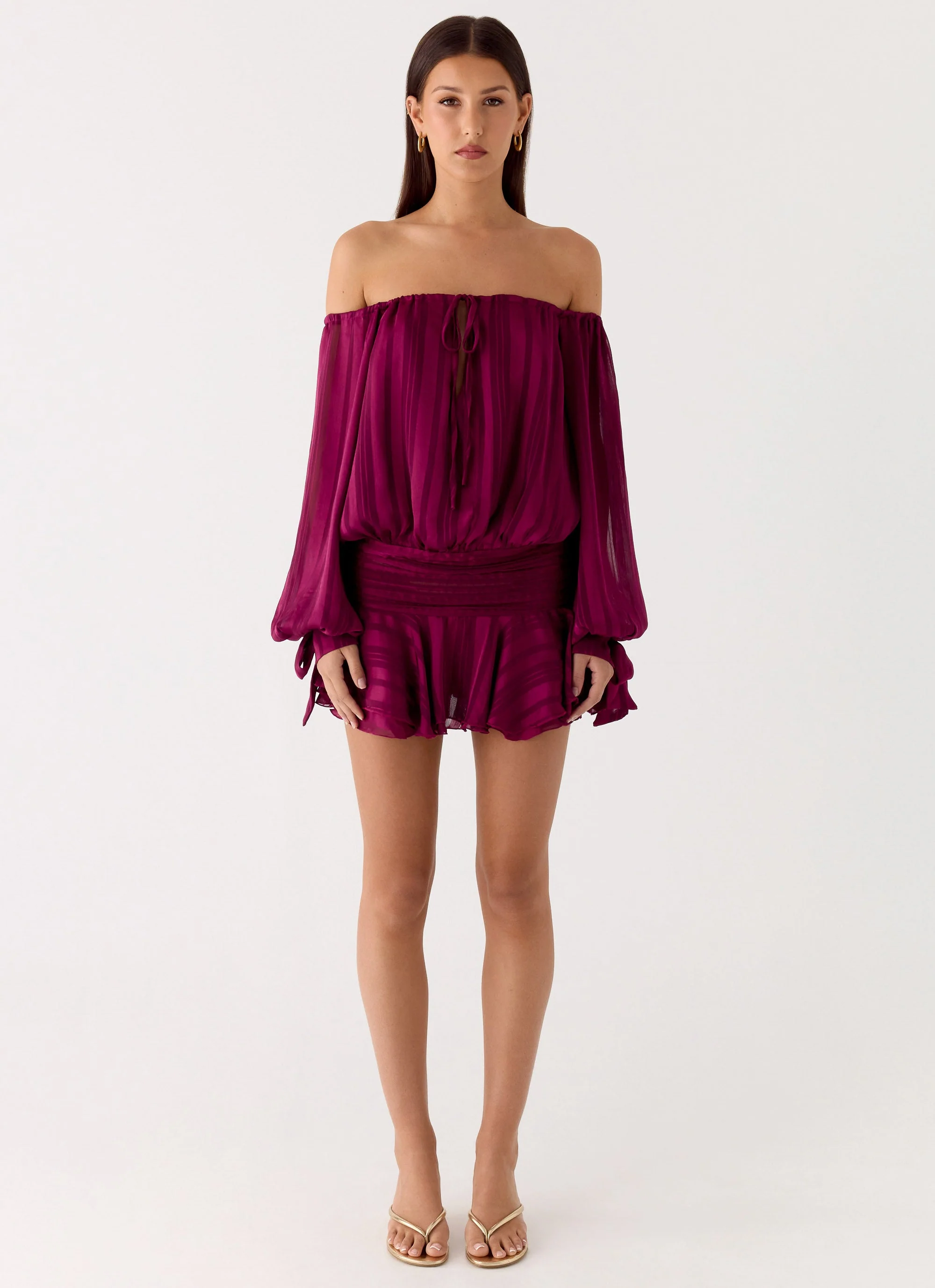 Eira Balloon Sleeve Mini Dress - Plum - Image 2