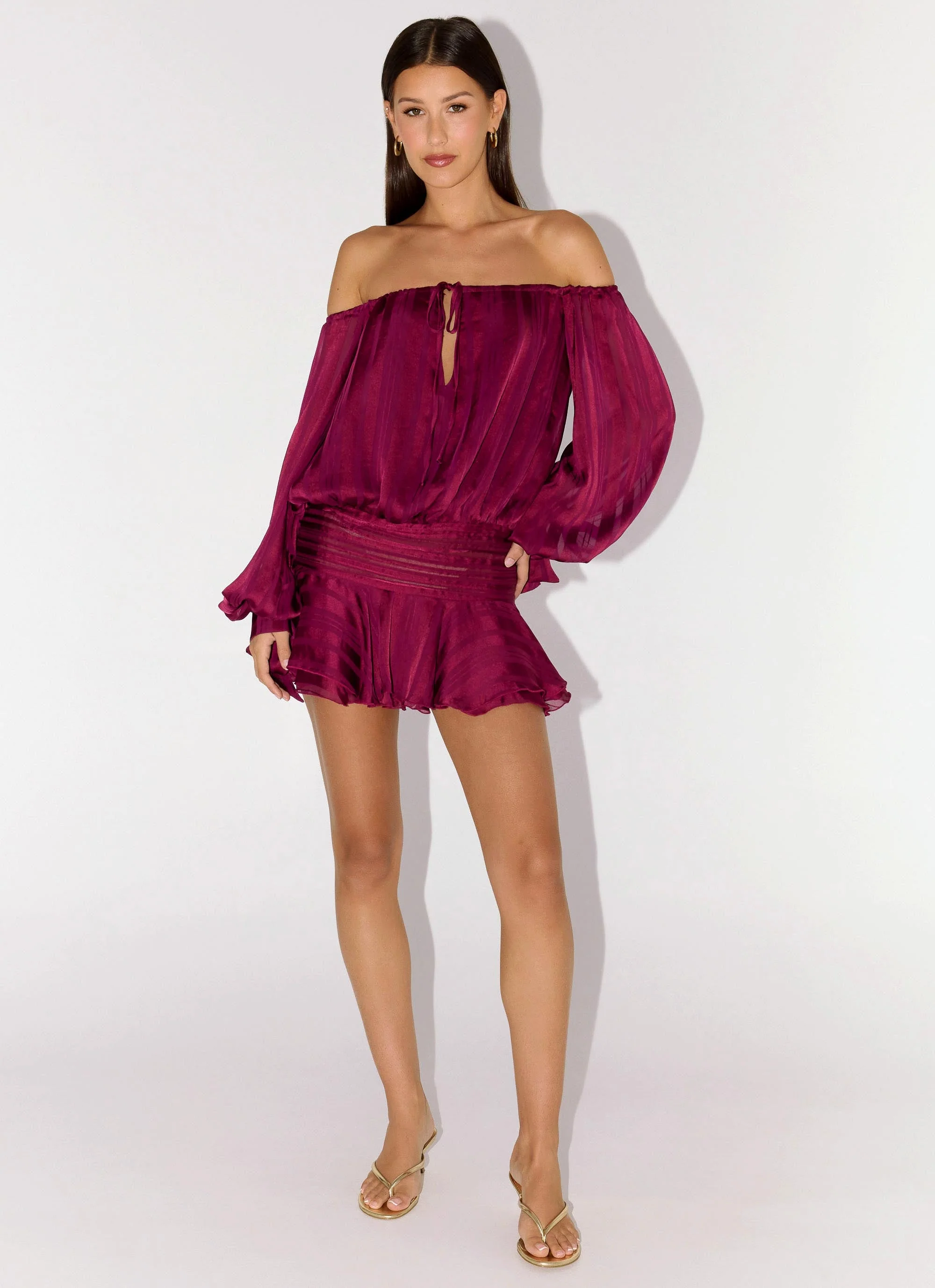Eira Balloon Sleeve Mini Dress - Plum - Image 5