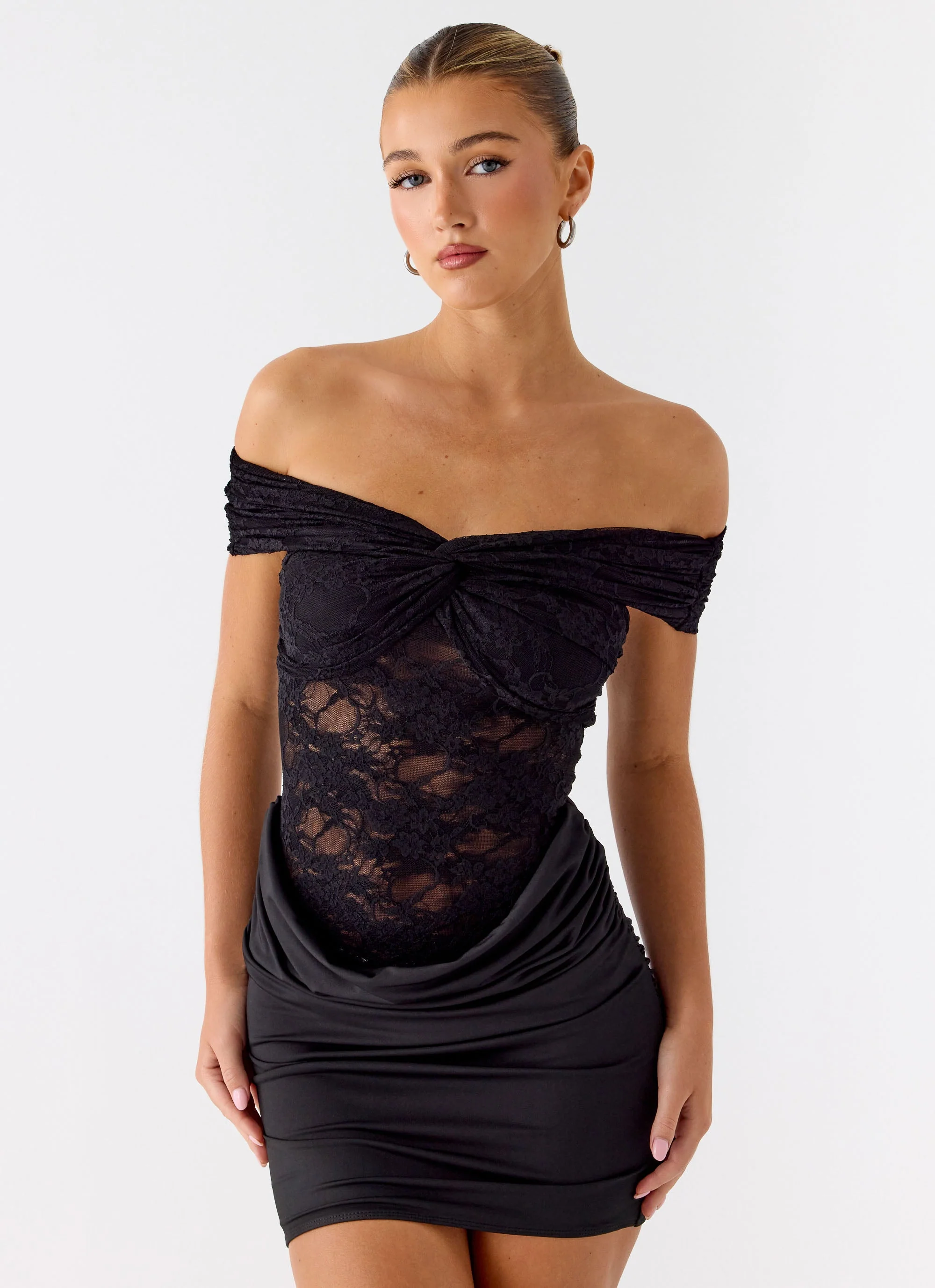 Either Way Off Shoulder Mini Dress - Black - Image 4