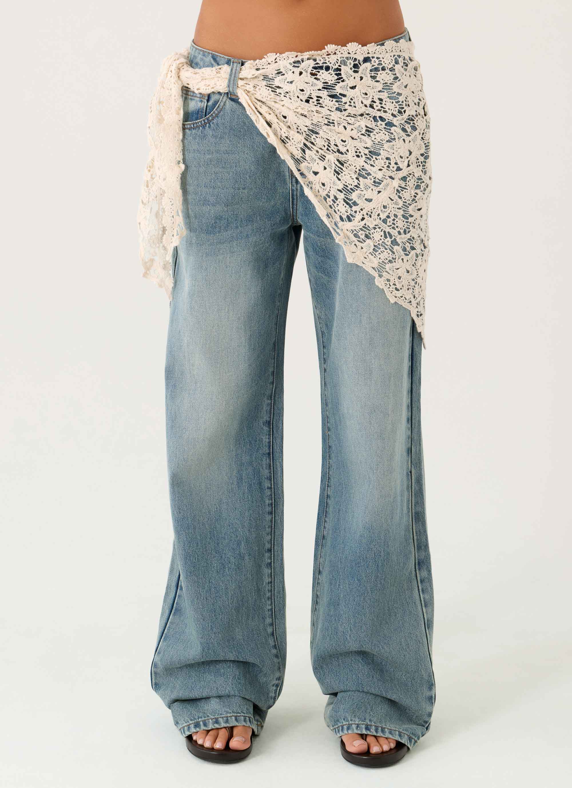 Elaris Scarf Low Rise Denim Jeans - True Denim - Image 4