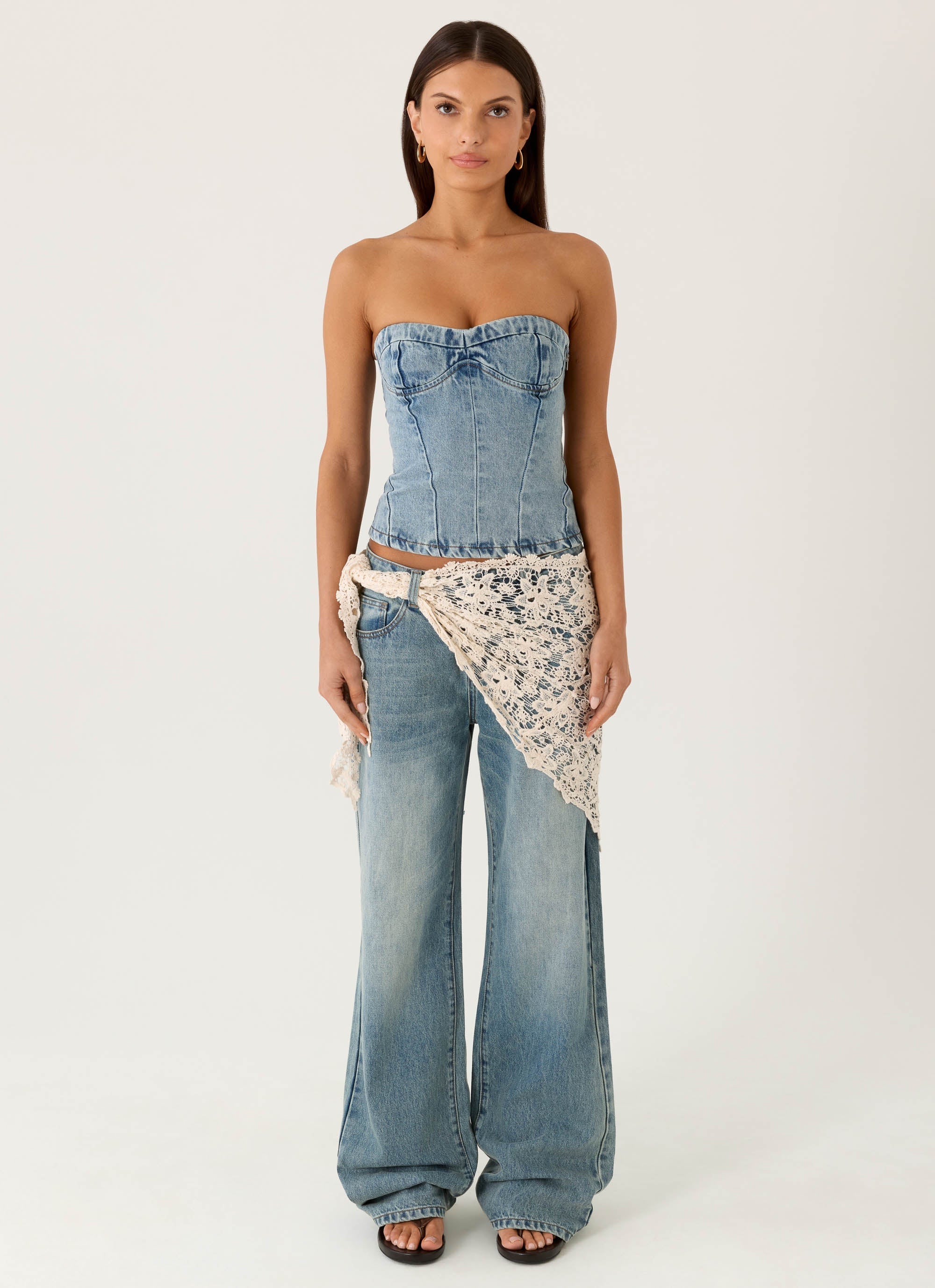 Elaris Scarf Low Rise Denim Jeans - True Denim - Image 6