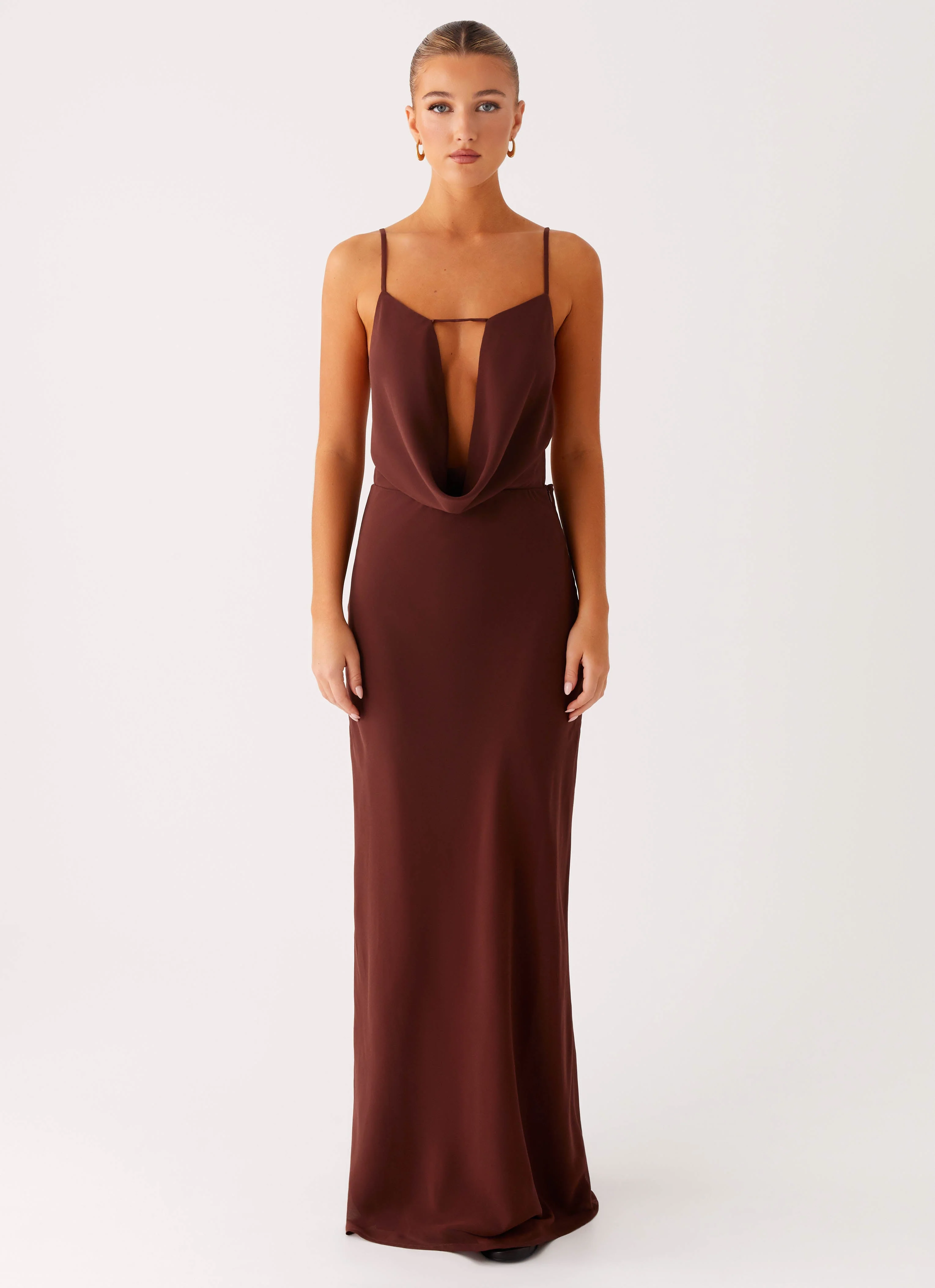 Elation Cowl Neck Maxi Dress - Chocolate - Image 4